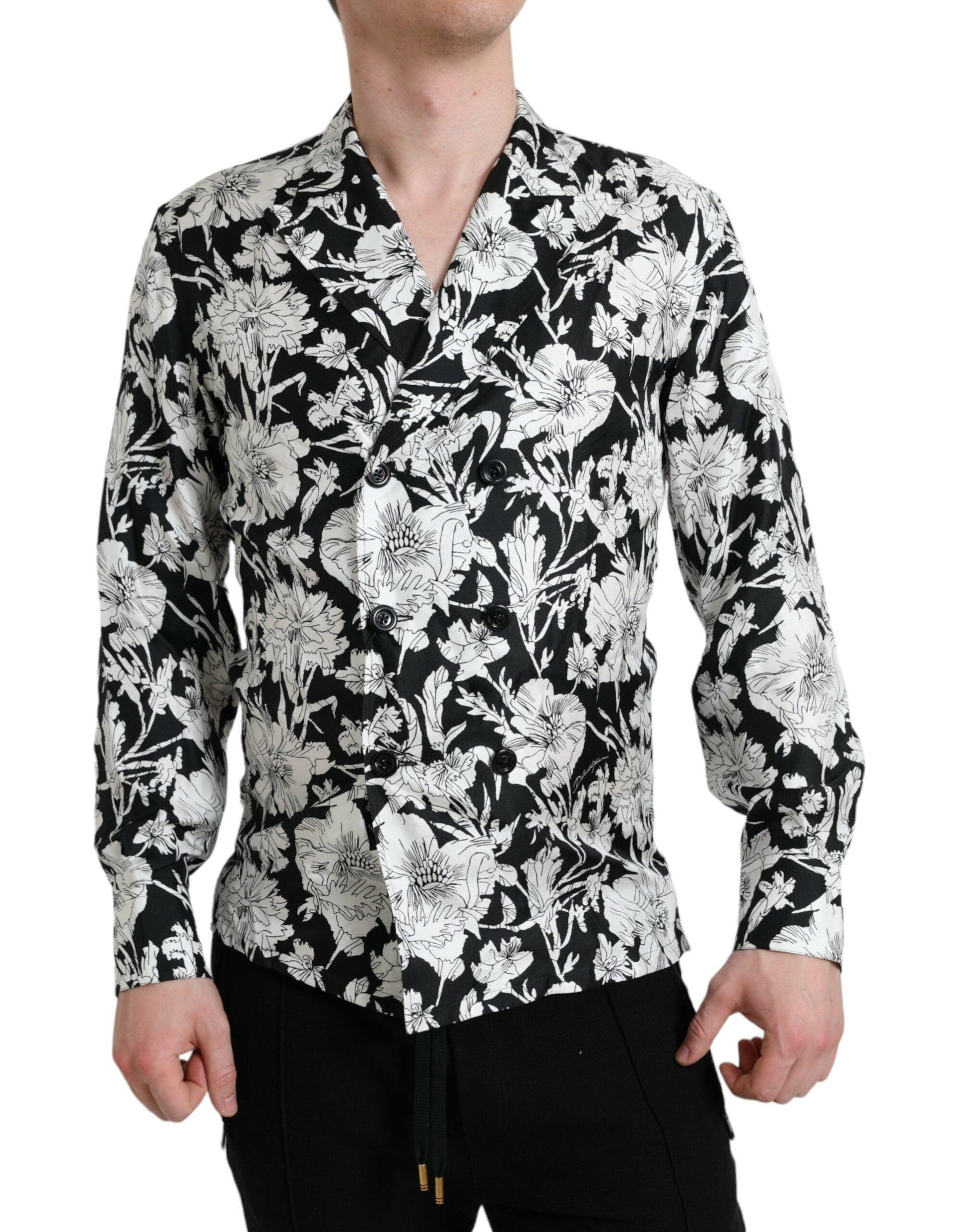 Dolce & Gabbana Black White Floral Button Down Casual Shirt - Arichezz.store