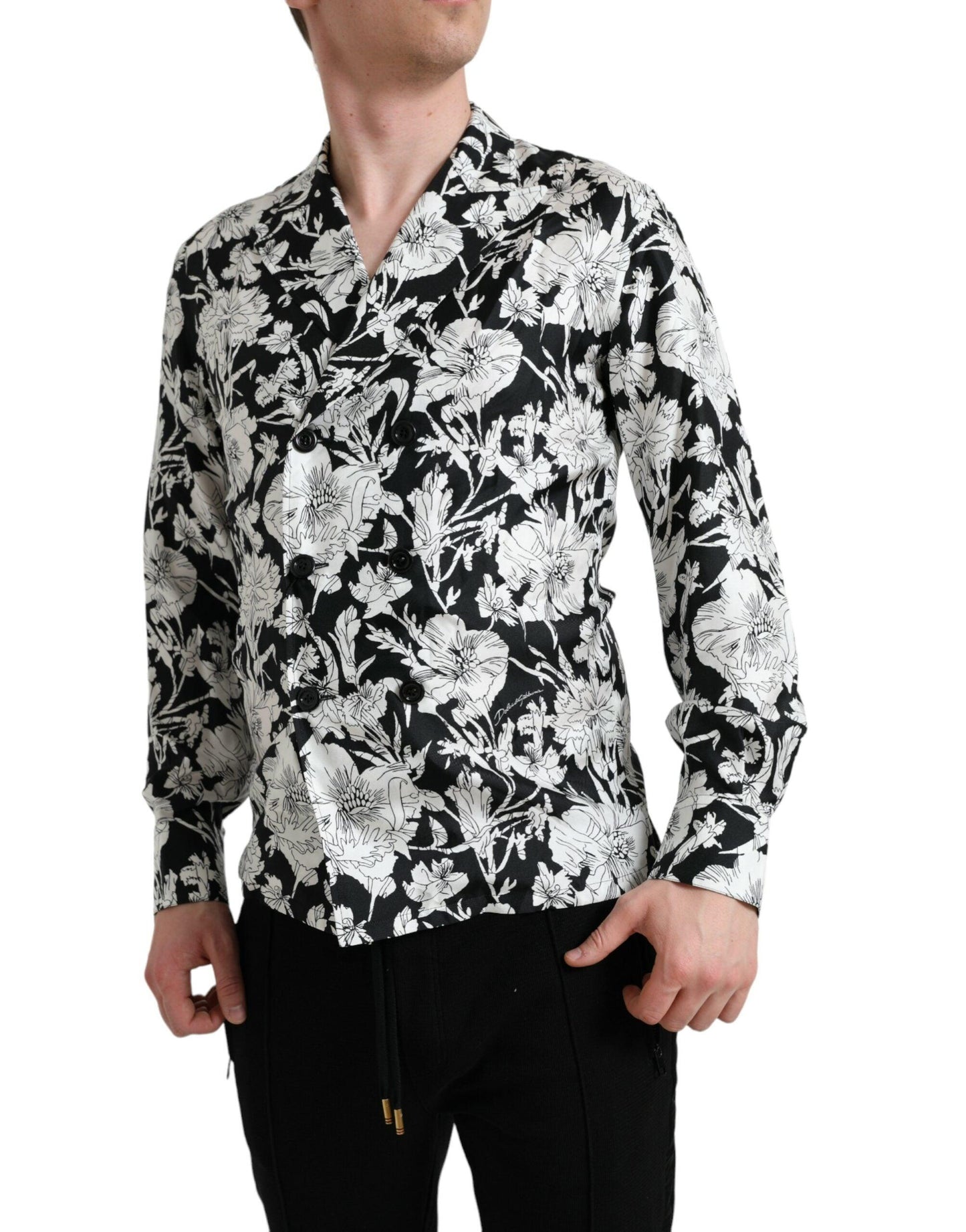 Dolce & Gabbana Black White Floral Button Down Casual Shirt - Arichezz.store