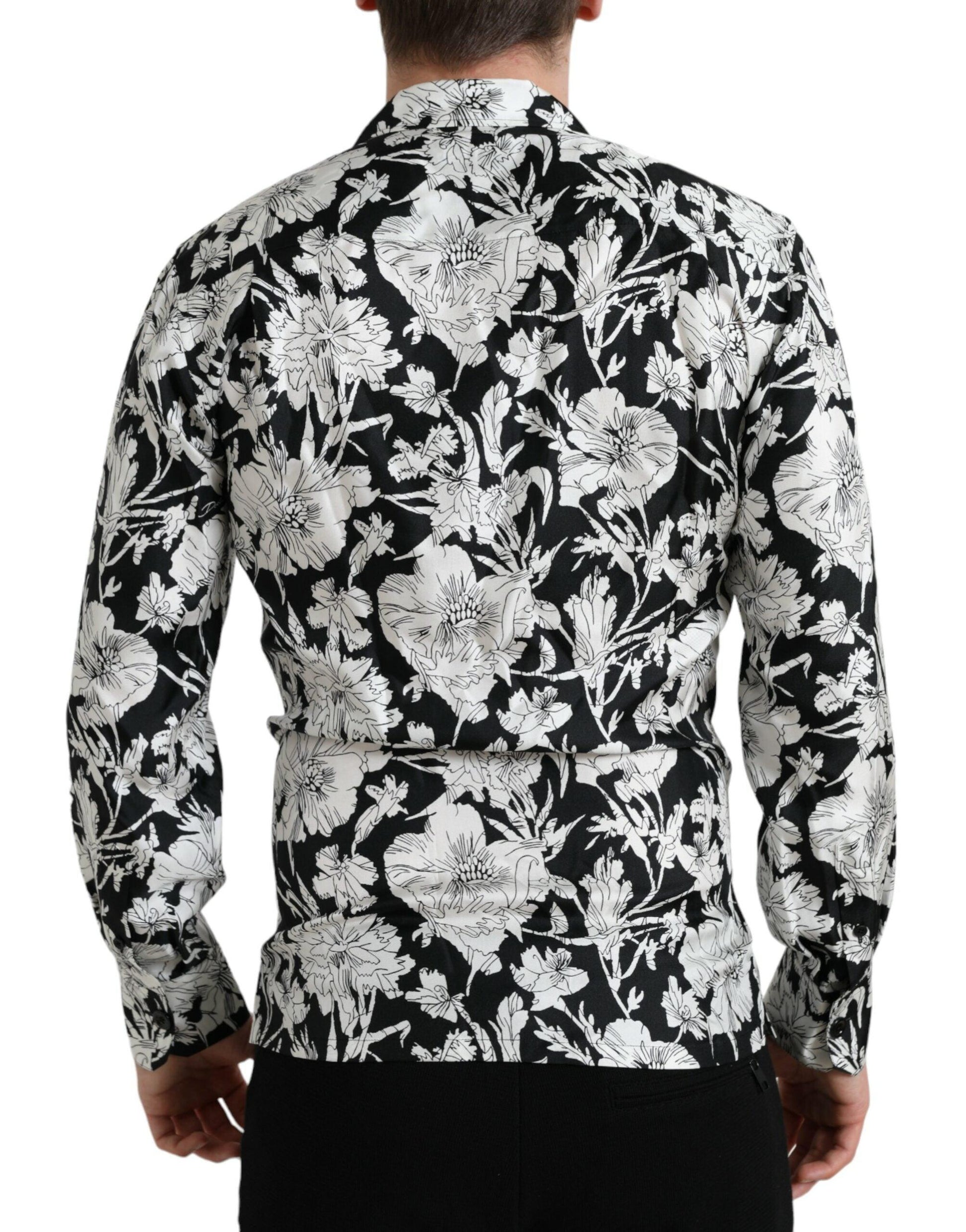 Dolce & Gabbana Black White Floral Button Down Casual Shirt - Arichezz.store