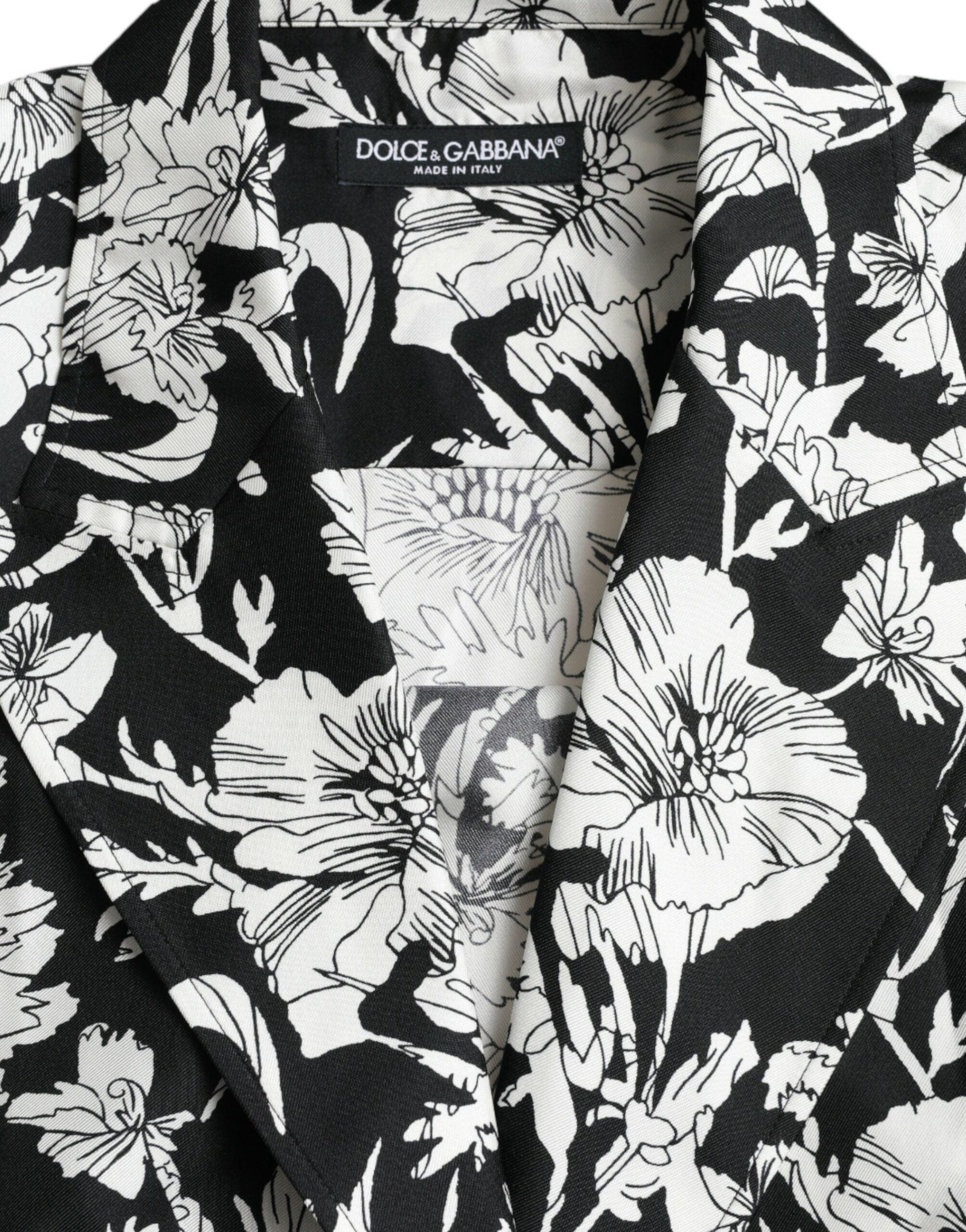 Dolce & Gabbana Black White Floral Button Down Casual Shirt - Arichezz.store