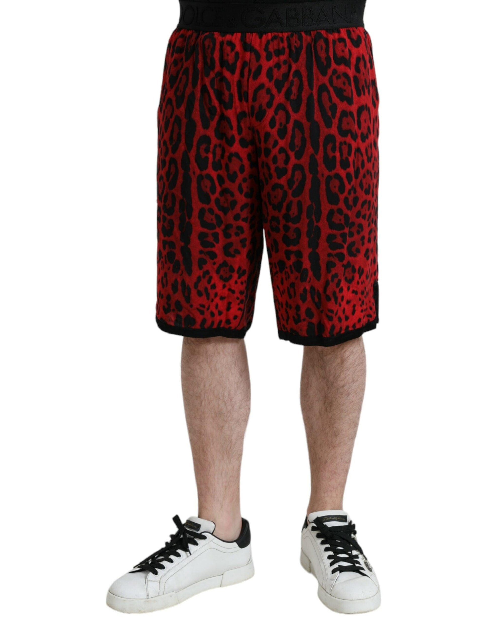 Dolce & Gabbana Red Leopard Print Viscose Bermuda Shorts - Arichezz.store