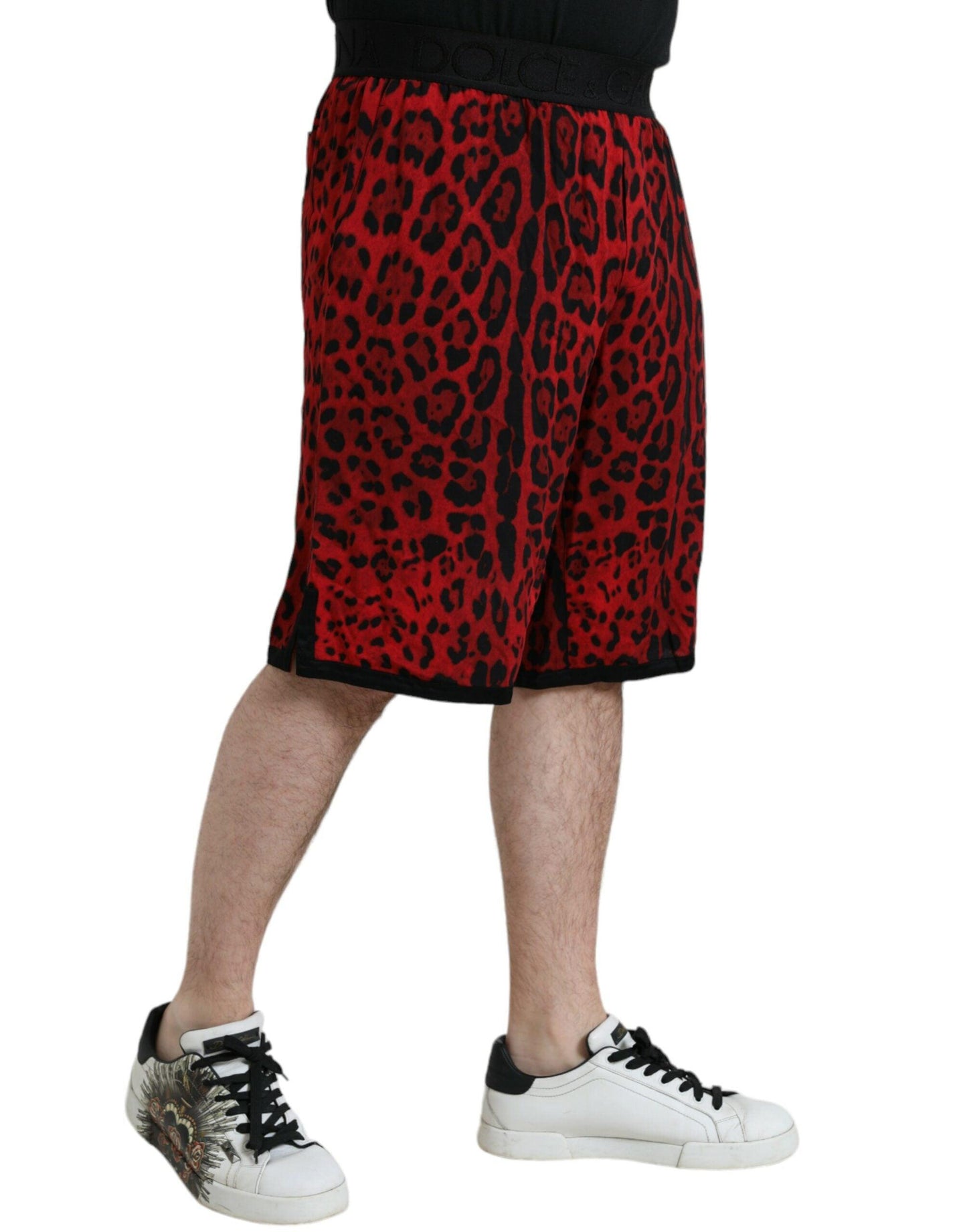 Dolce & Gabbana Red Leopard Print Viscose Bermuda Shorts - Arichezz.store