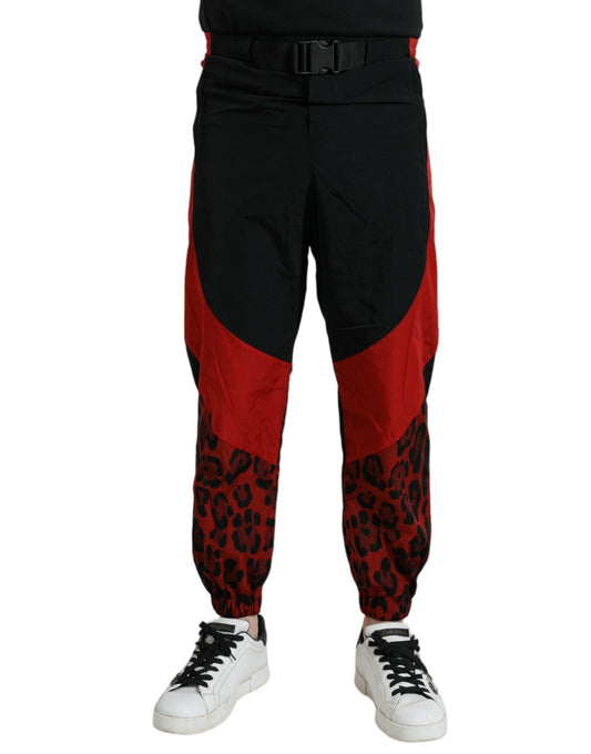 Dolce & Gabbana Black Red Leopard Print Nylon Jogger Pants - Arichezz.store