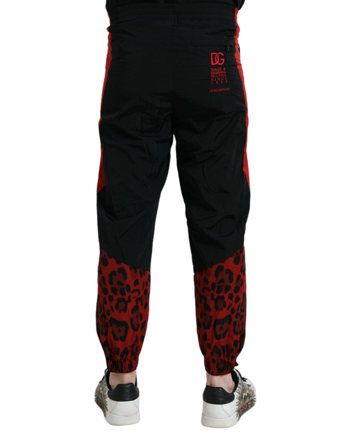 Dolce & Gabbana Black Red Leopard Print Nylon Jogger Pants - Arichezz.store