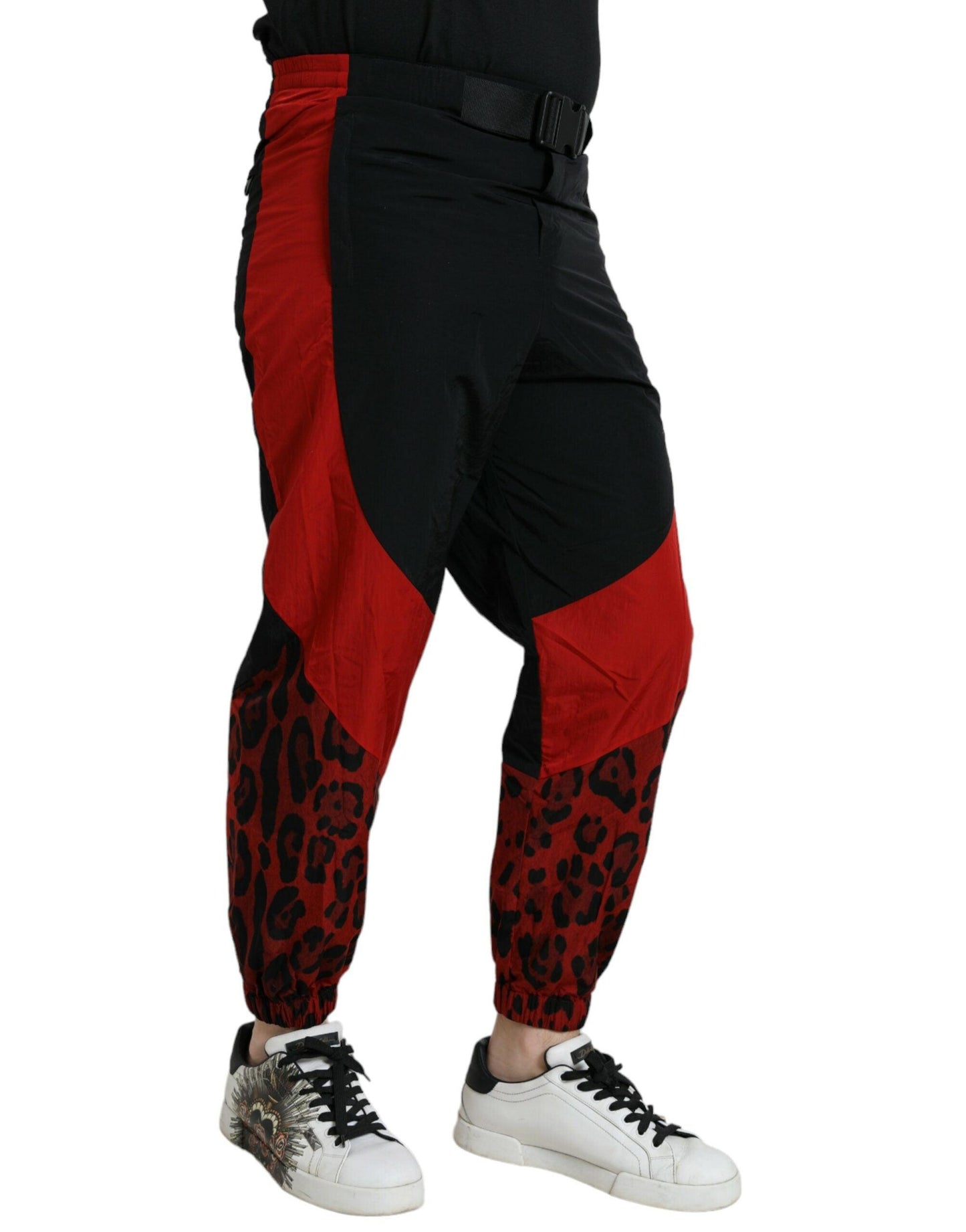 Dolce & Gabbana Black Red Leopard Print Nylon Jogger Pants - Arichezz.store