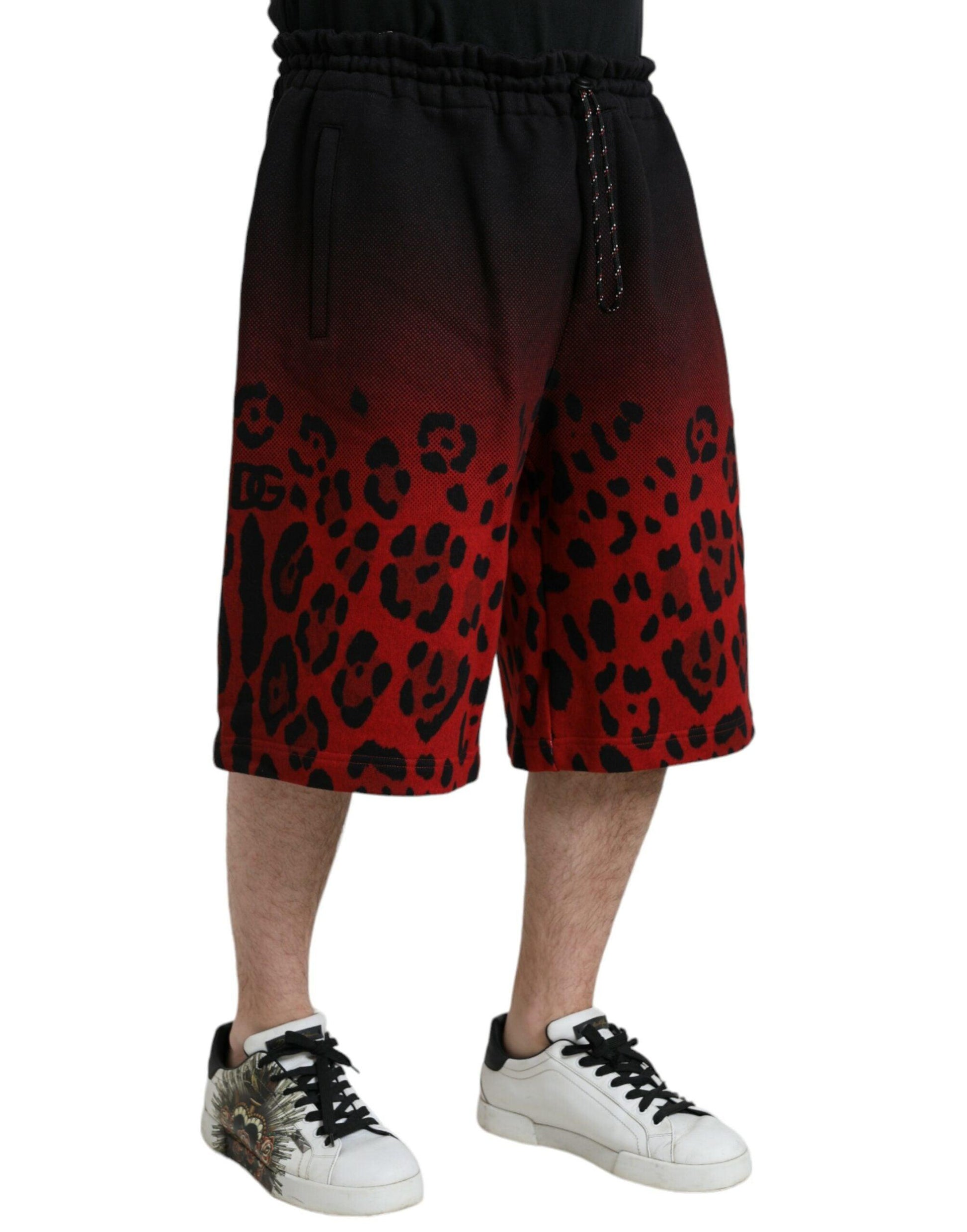 Dolce & Gabbana Red Leopard Print Cotton Bermuda Shorts - Arichezz.store