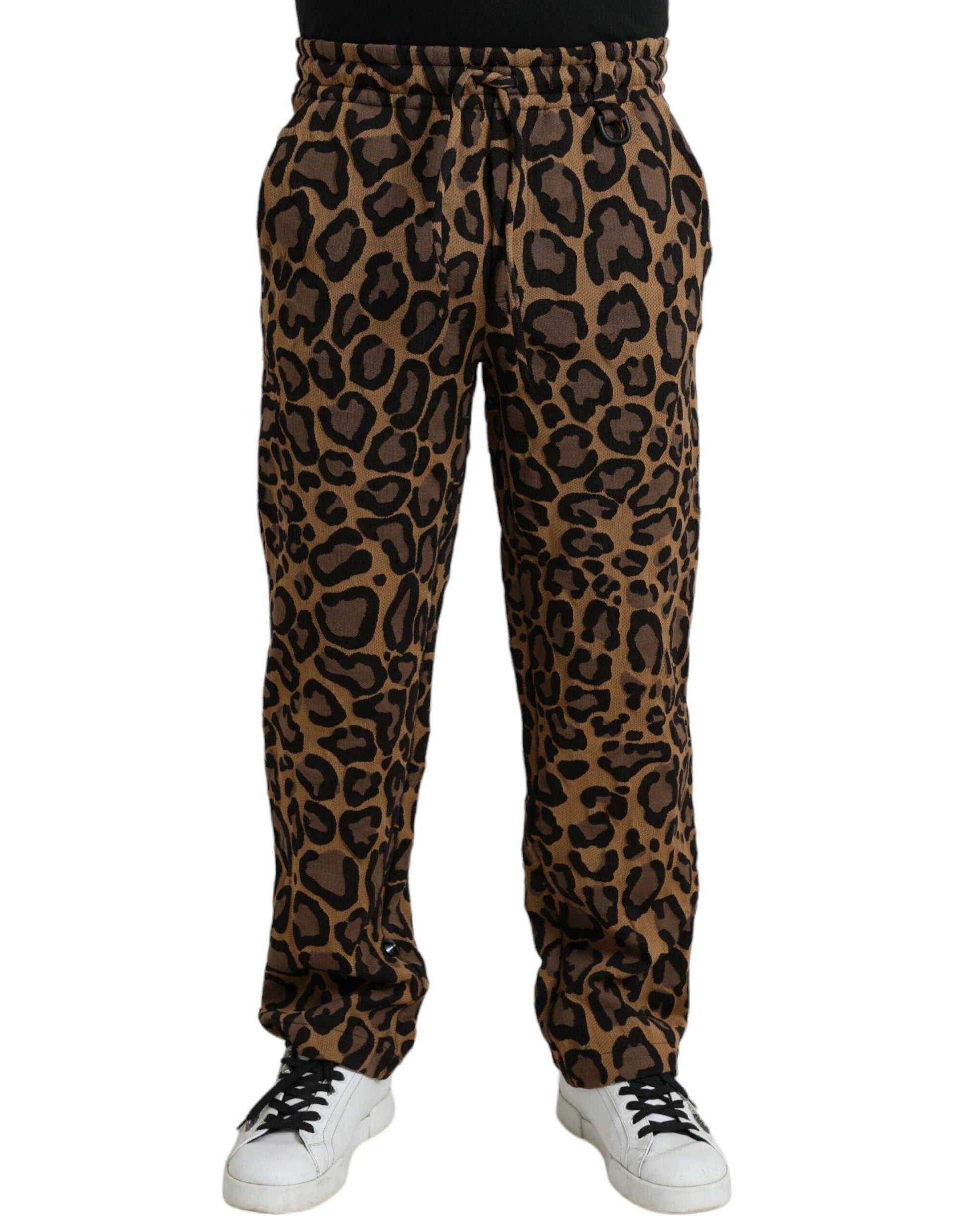 Dolce & Gabbana Brown Leopard Print Polyester Jogger Pants - Arichezz.store