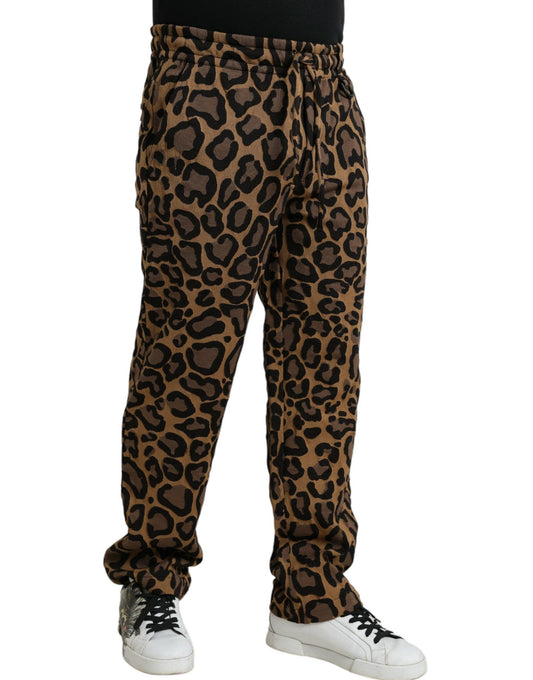 Dolce & Gabbana Brown Leopard Print Polyester Jogger Pants - Arichezz.store