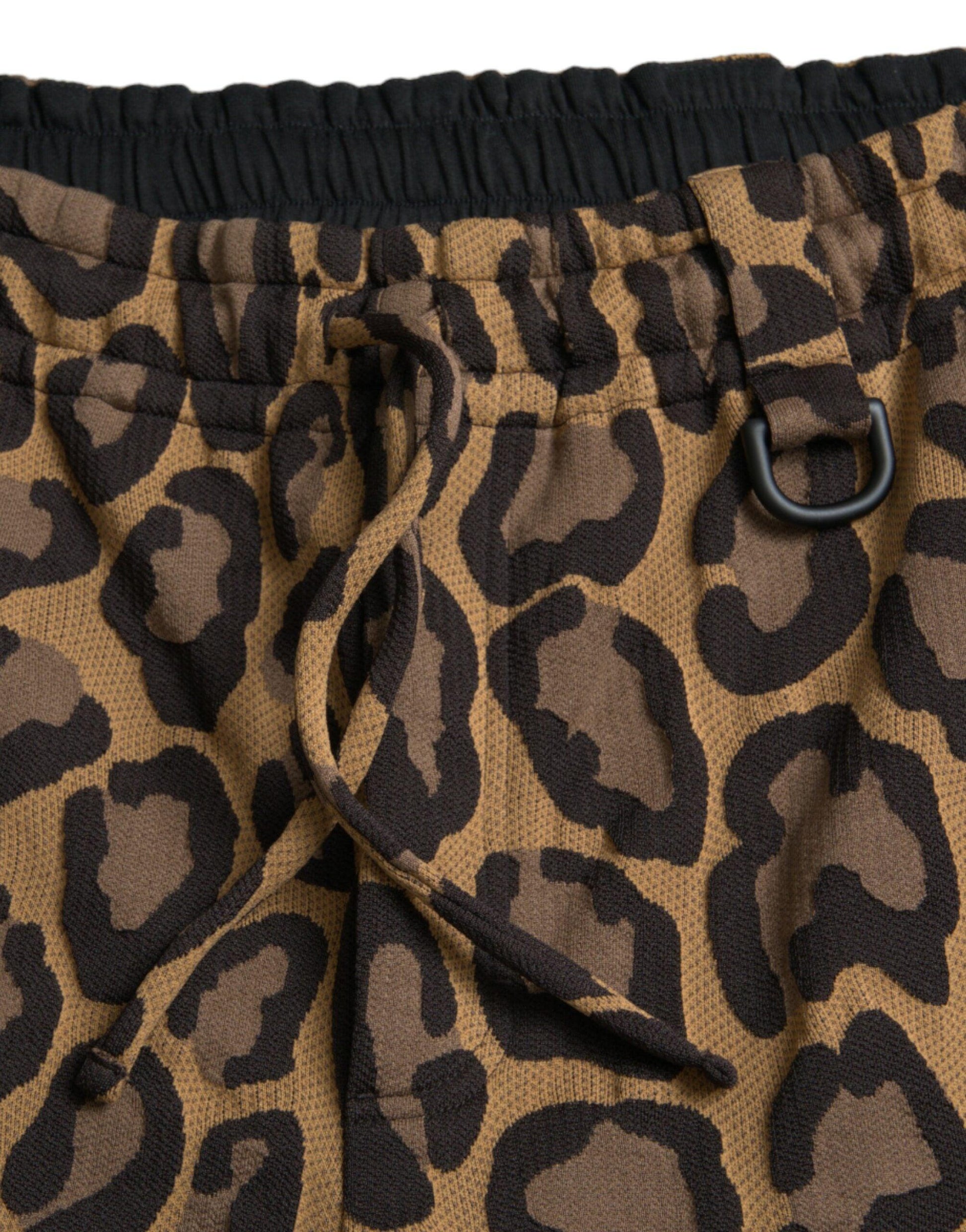 Dolce & Gabbana Brown Leopard Print Polyester Jogger Pants - Arichezz.store