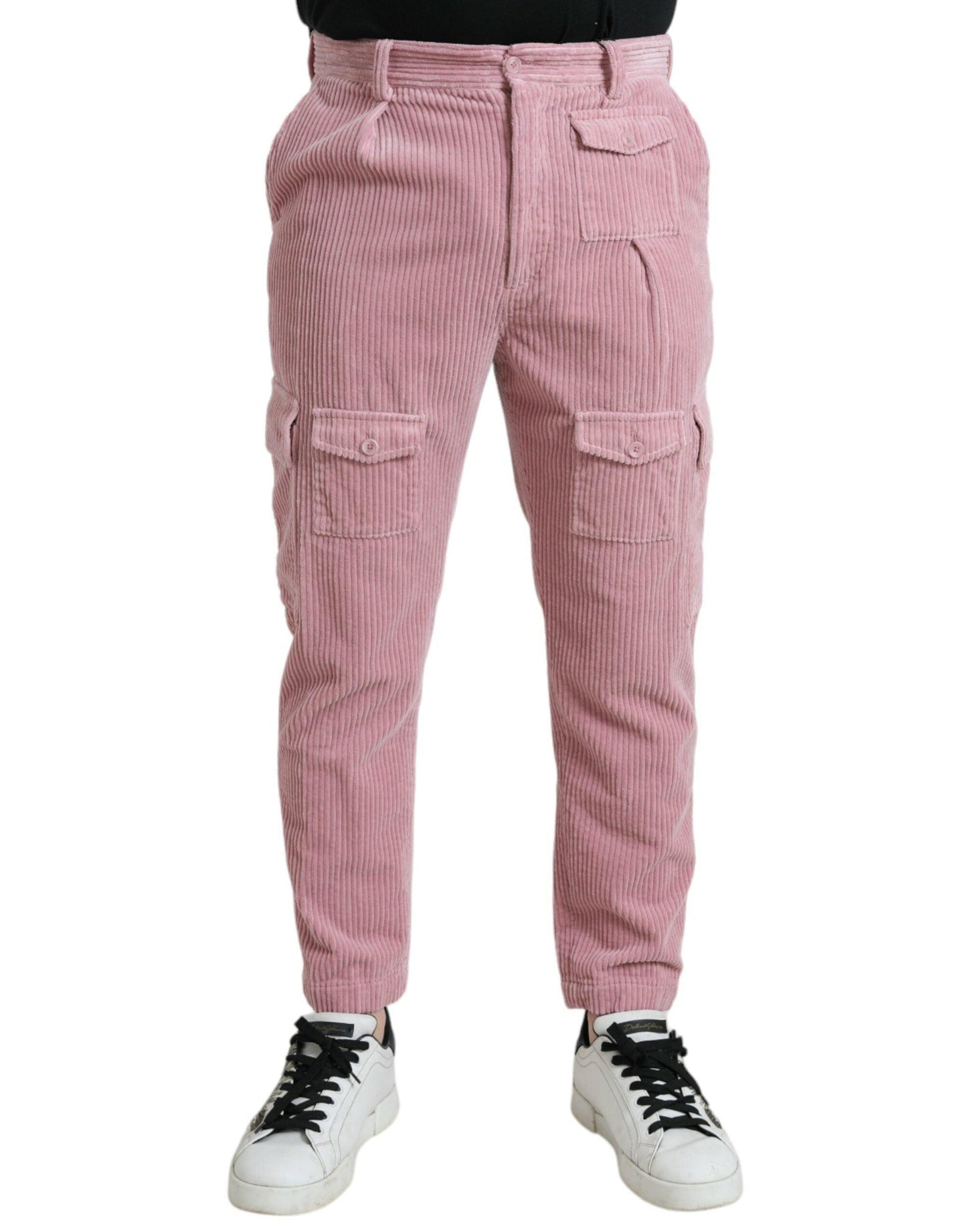 Dolce & Gabbana Pink Corduroy Cotton Stretch Skinny Cargo Jeans - Arichezz.store