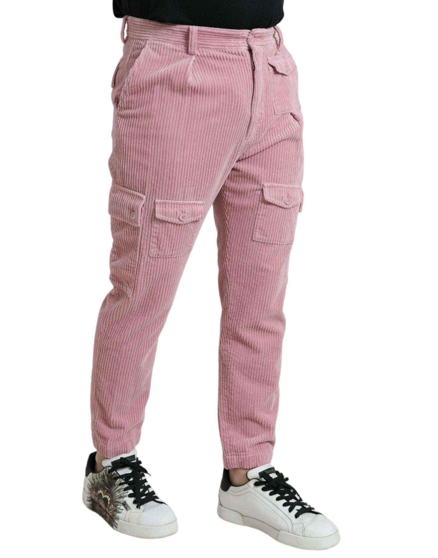 Dolce & Gabbana Pink Corduroy Cotton Stretch Skinny Cargo Jeans - Arichezz.store