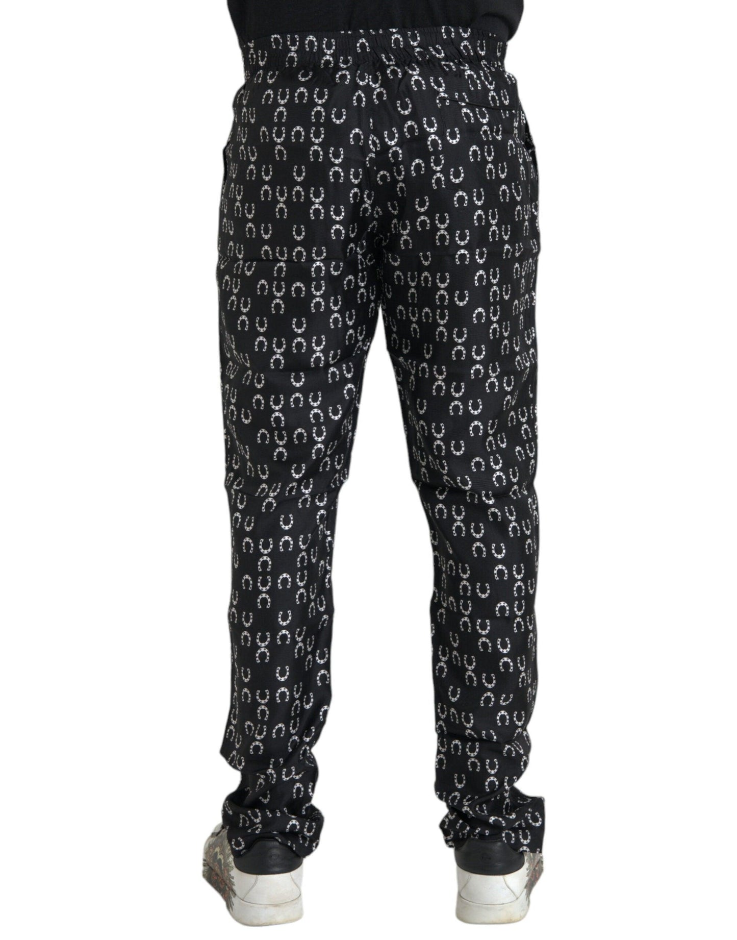 Dolce & Gabbana Black Horseshoe Print Silk Pants - Arichezz.store