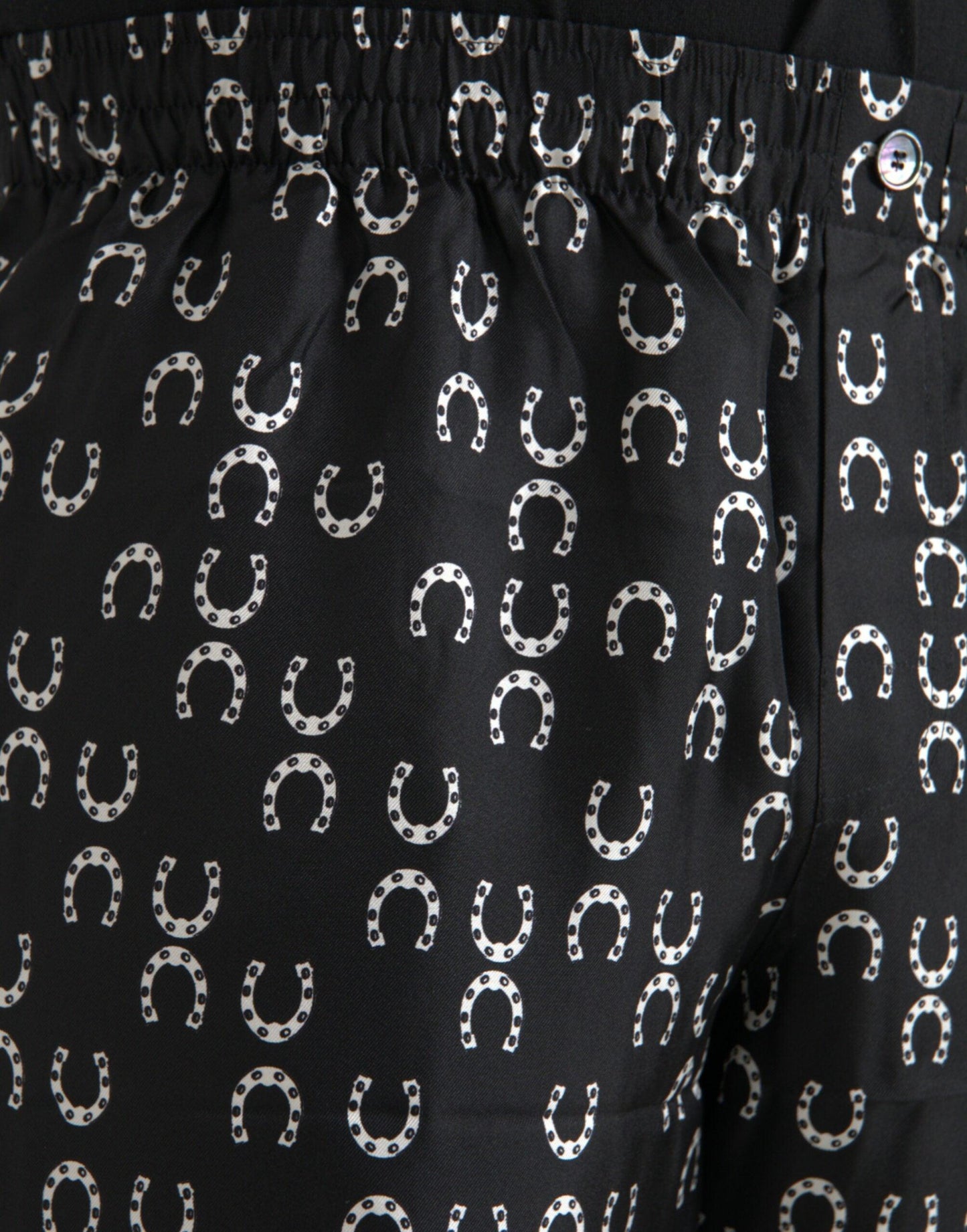 Dolce & Gabbana Black Horseshoe Print Silk Pants - Arichezz.store