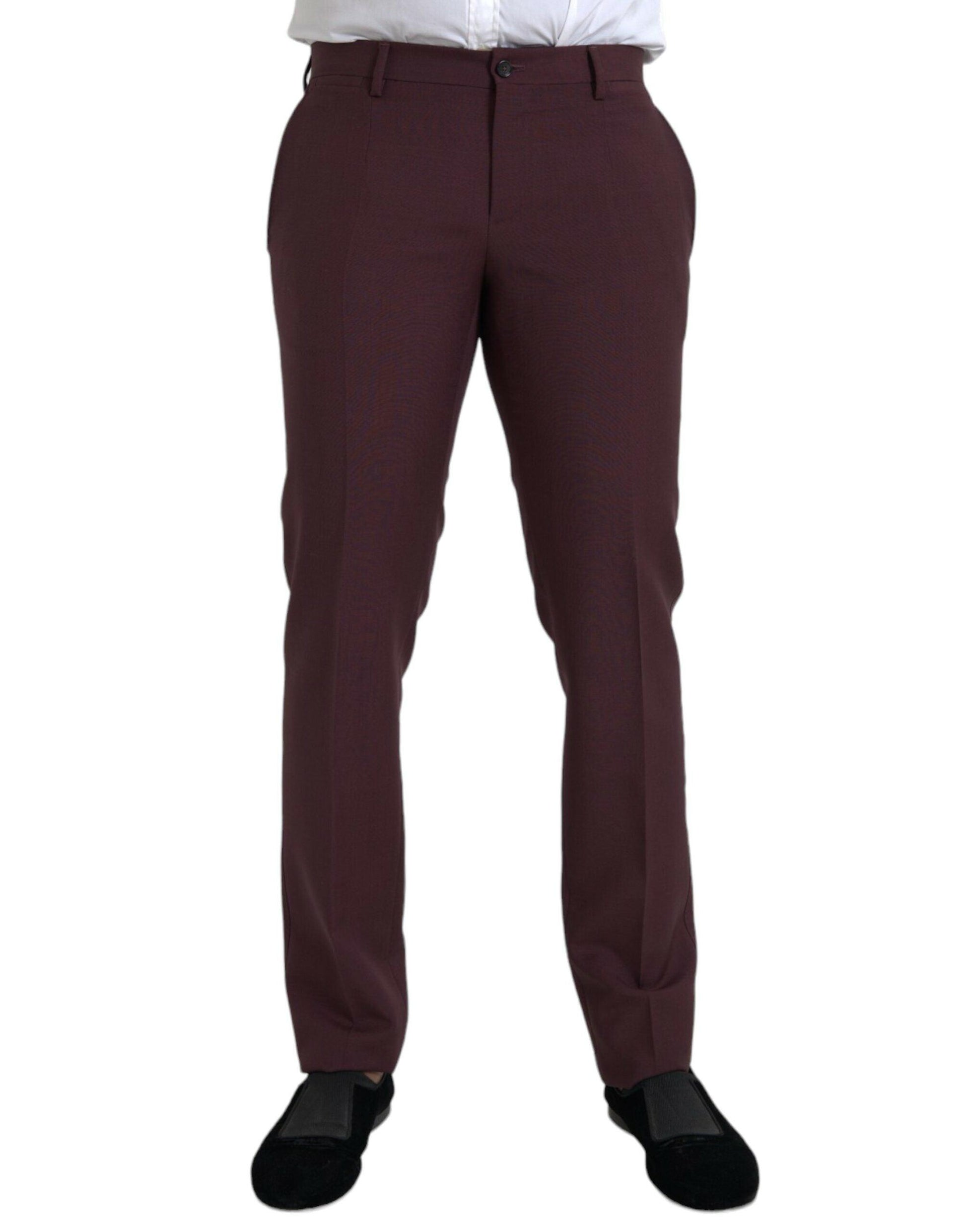 Dolce & Gabbana Maroon Wool Men Slim Fit Dress Pants - Arichezz.store