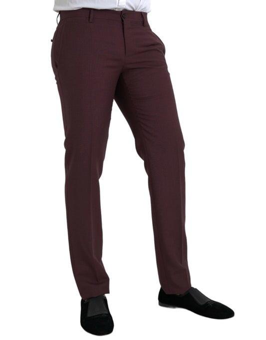 Dolce & Gabbana Maroon Wool Men Slim Fit Dress Pants - Arichezz.store