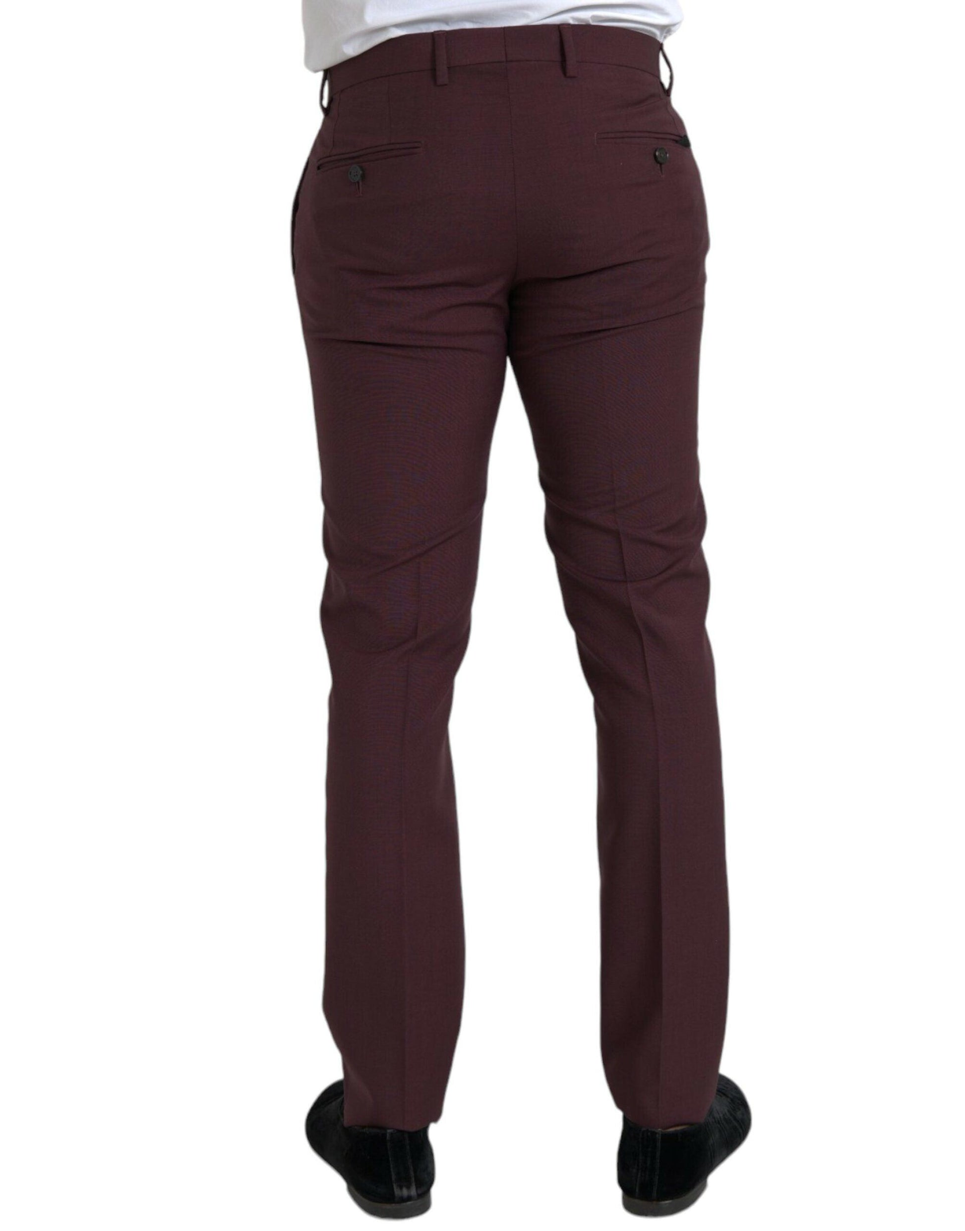 Dolce & Gabbana Maroon Wool Men Slim Fit Dress Pants - Arichezz.store