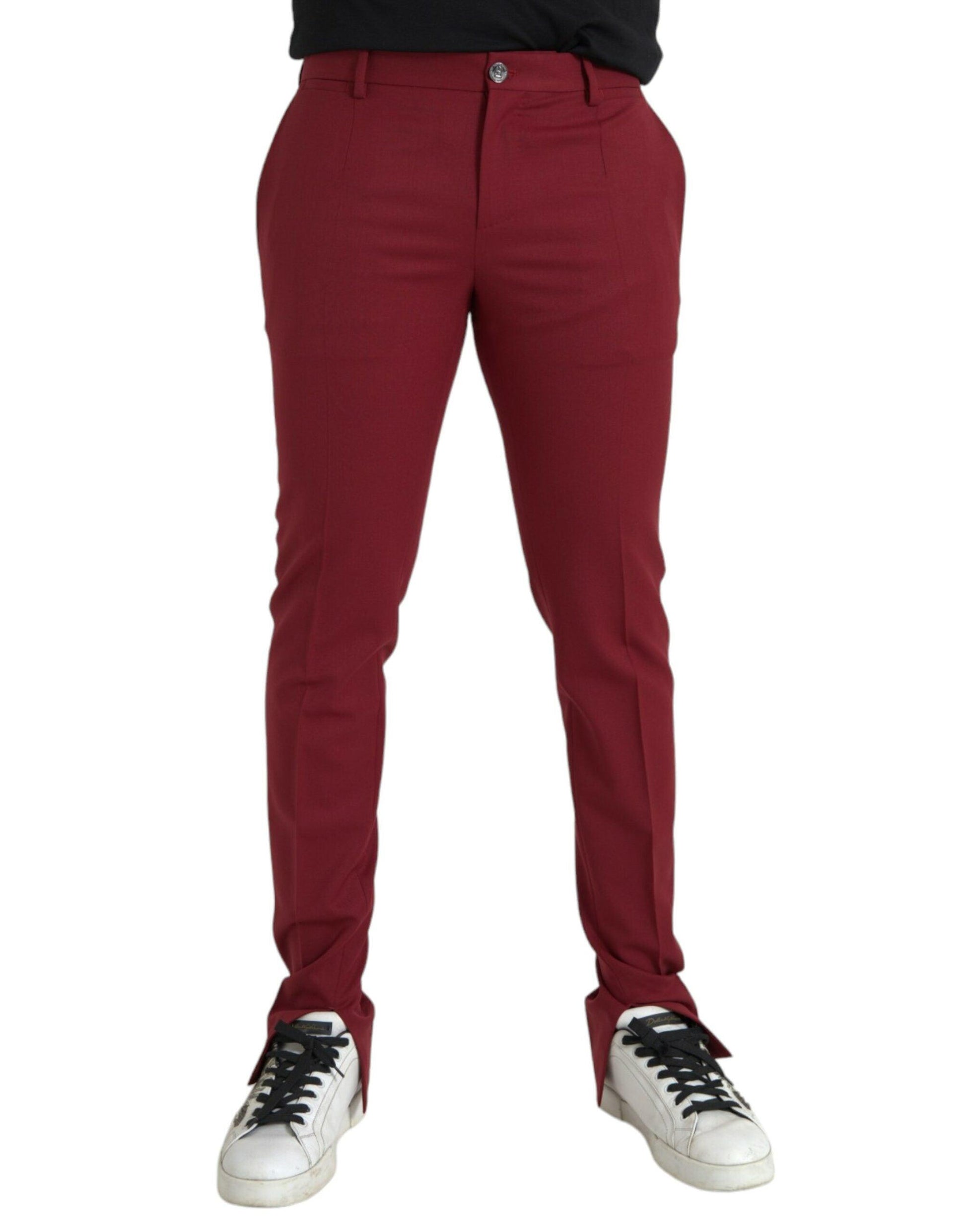 Dolce & Gabbana Red Wool Men Slim Fit Dress Pants - Arichezz.store