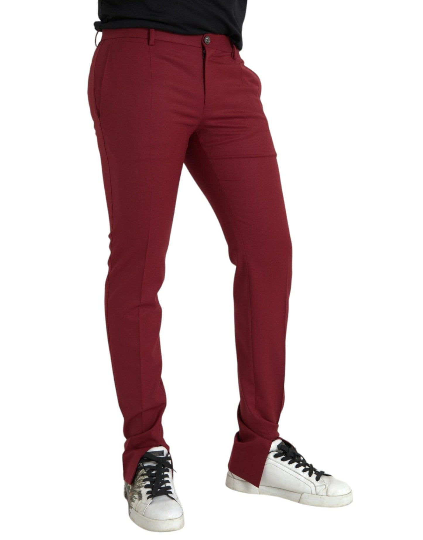 Dolce & Gabbana Red Wool Men Slim Fit Dress Pants - Arichezz.store