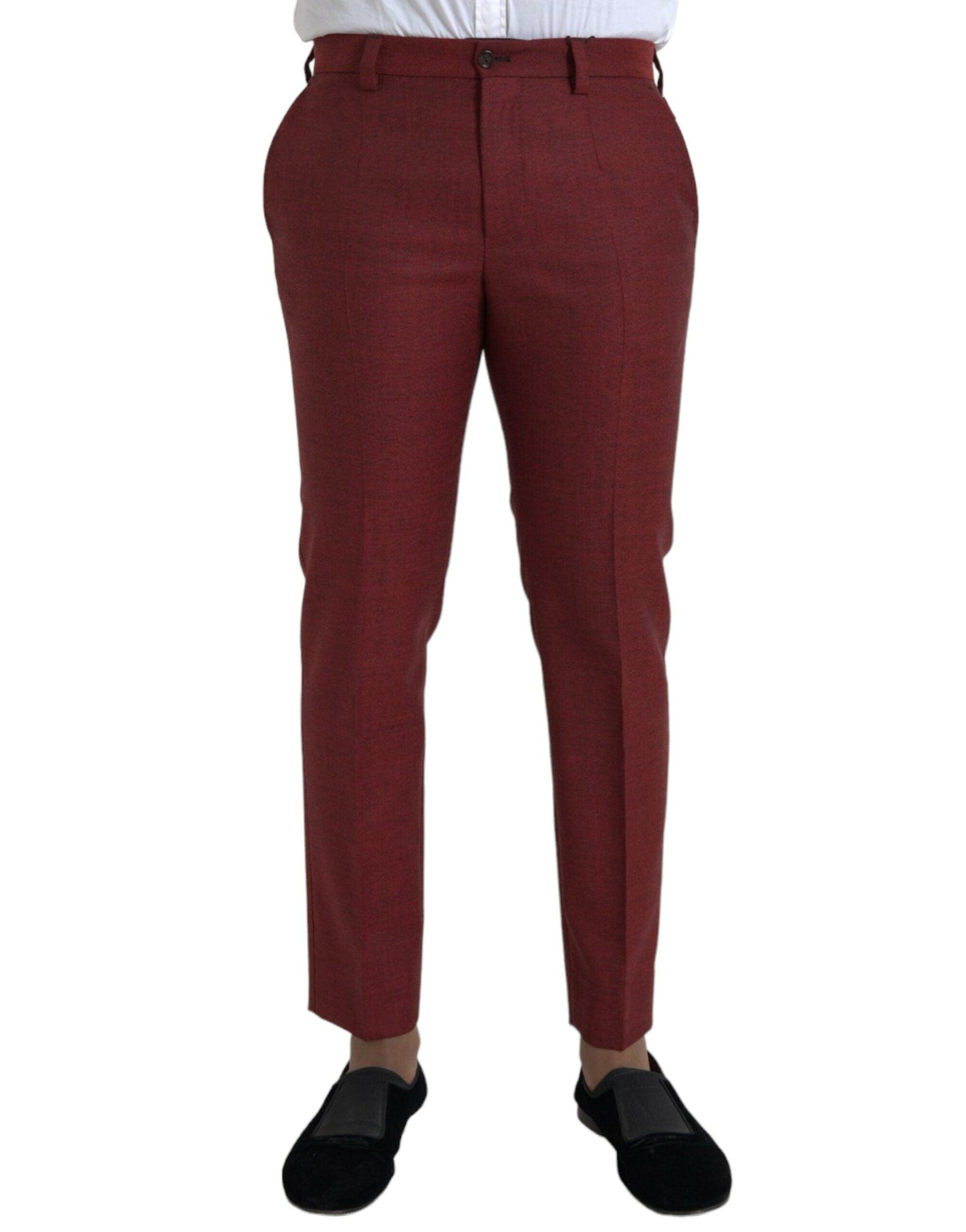 Dolce & Gabbana Maroon Wool Men Skinny Dress Pants - Arichezz.store