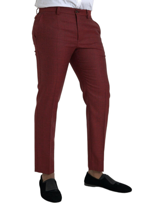 Dolce & Gabbana Maroon Wool Men Skinny Dress Pants - Arichezz.store