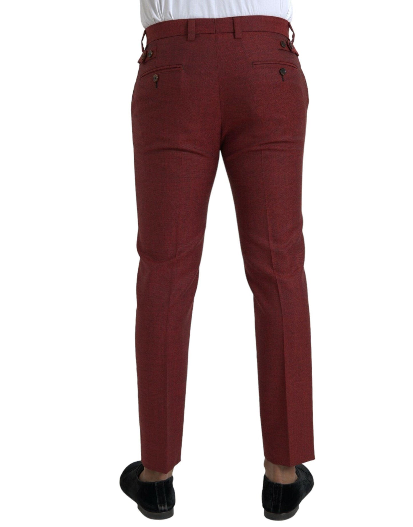 Dolce & Gabbana Maroon Wool Men Skinny Dress Pants - Arichezz.store