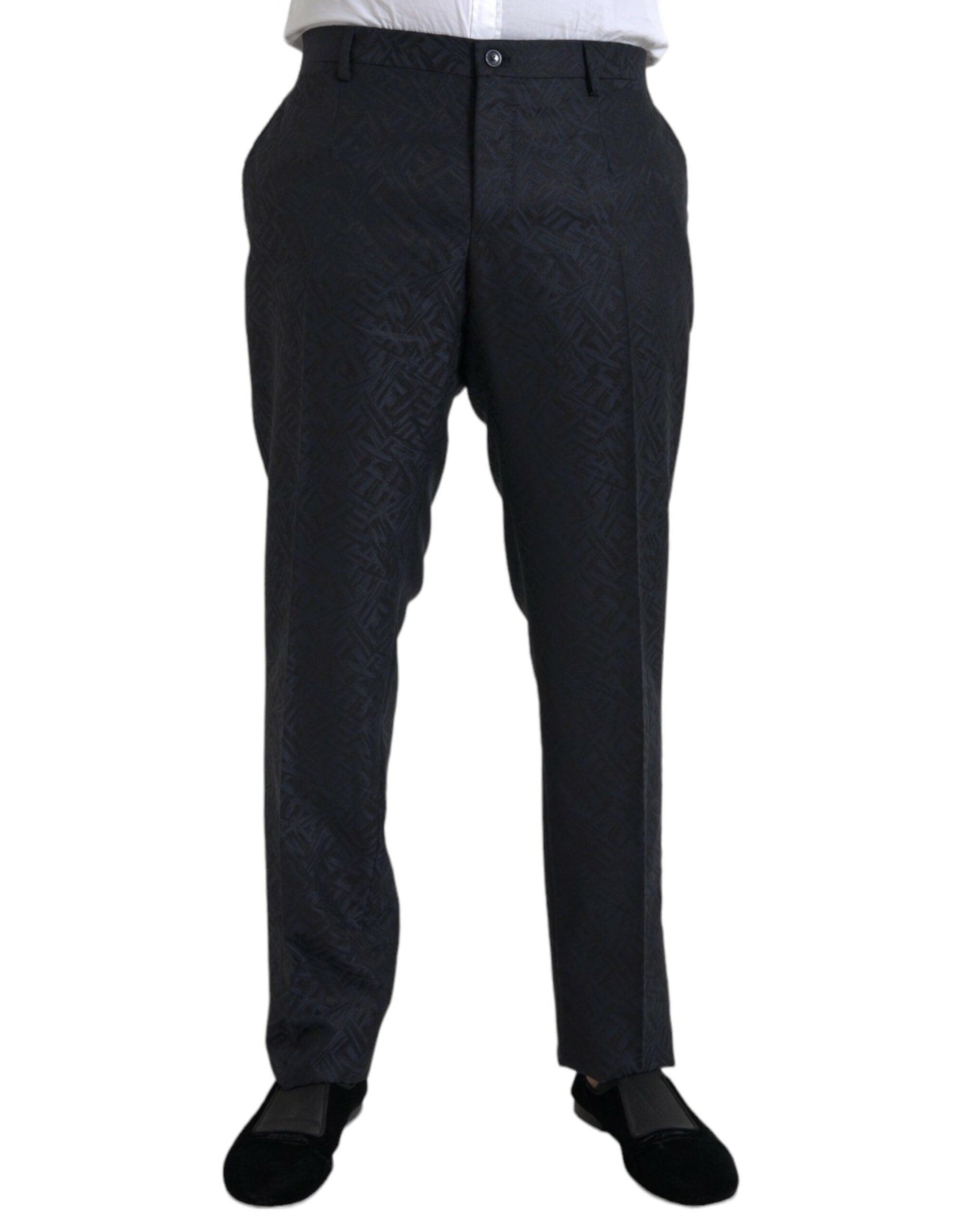 Dolce & Gabbana Blue Brocade Wool Skinny Men Dress Pants - Arichezz.store