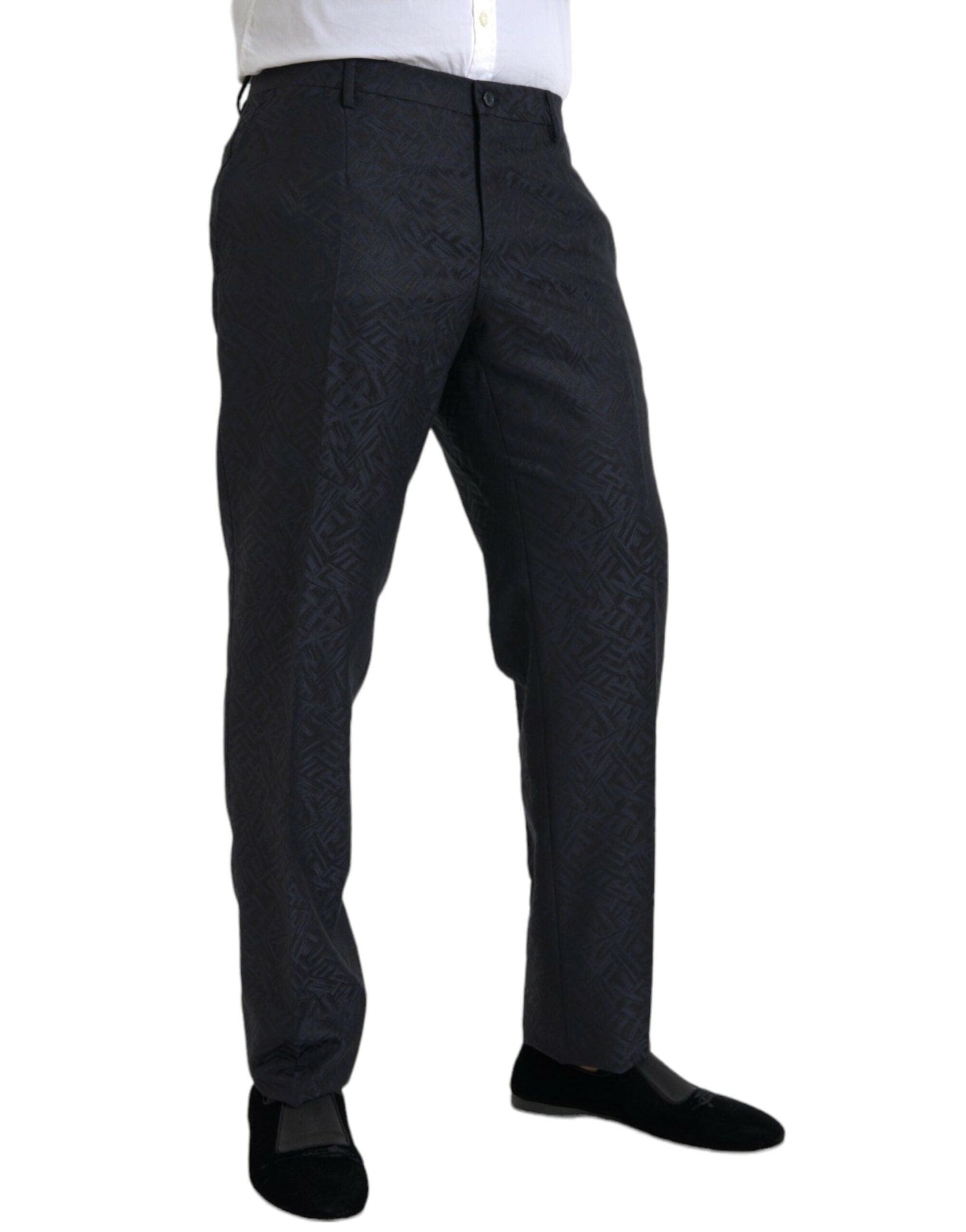 Dolce & Gabbana Blue Brocade Wool Skinny Men Dress Pants - Arichezz.store