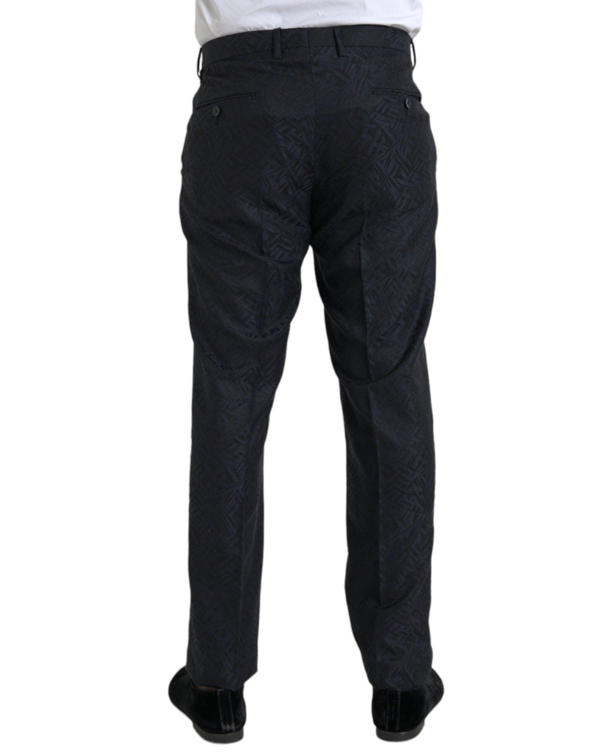 Dolce & Gabbana Blue Brocade Wool Skinny Men Dress Pants - Arichezz.store