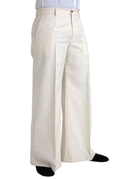 Dolce & Gabbana White Wool Wide Leg Mid Waist Pants - Arichezz.store