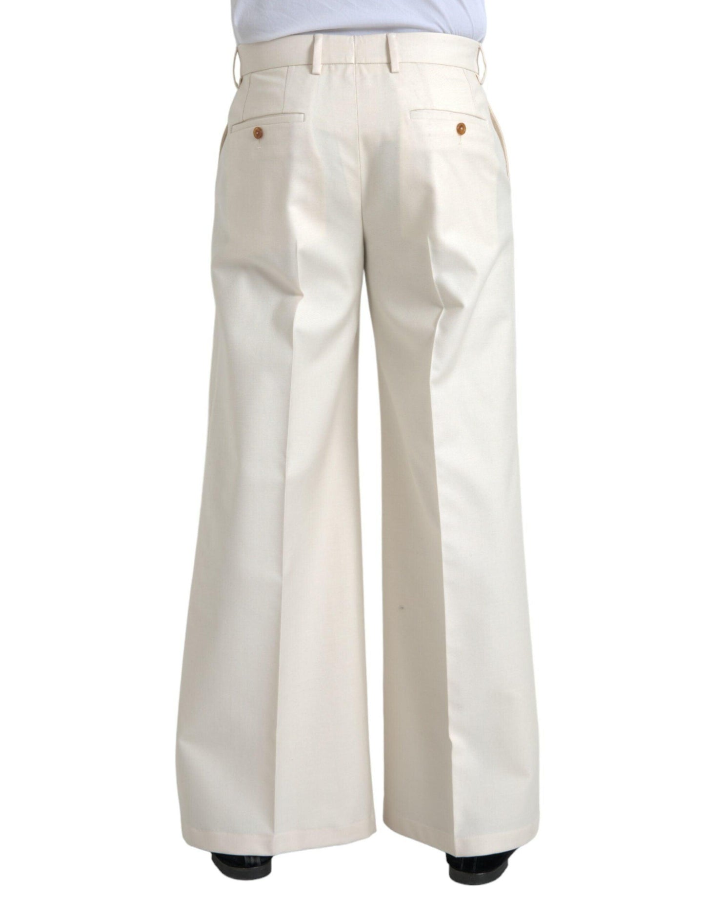 Dolce & Gabbana White Wool Wide Leg Mid Waist Pants - Arichezz.store