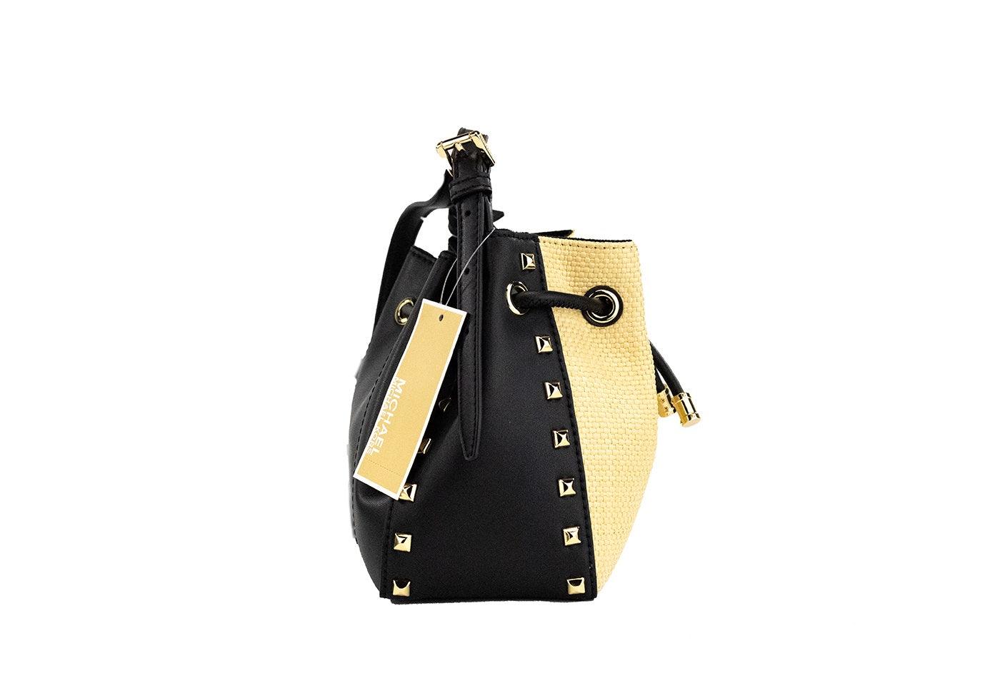 Michael Kors Phoebe Small Straw Studded Faux Leather Bucket Messenger Bag Purse - Arichezz.store