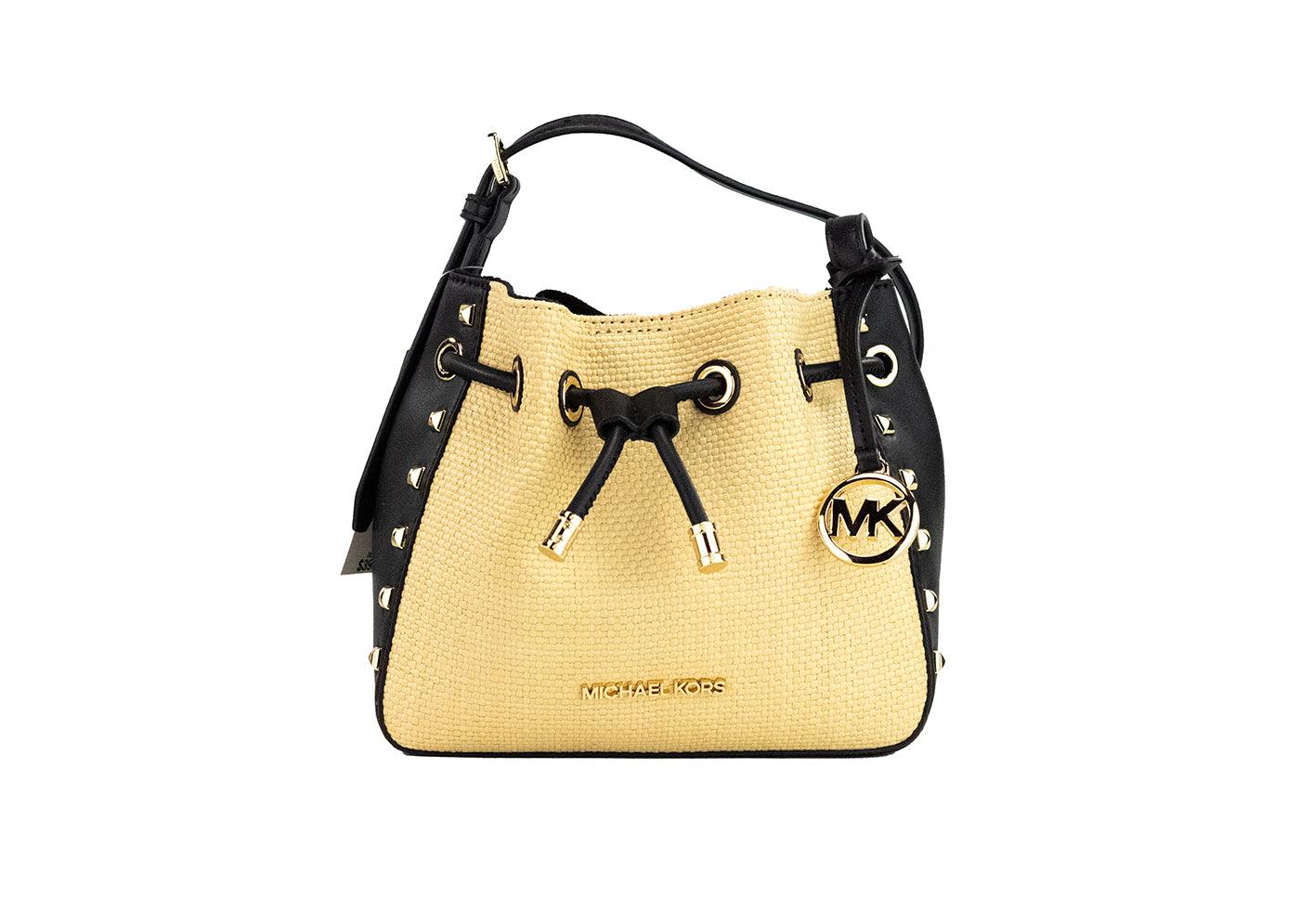 Michael Kors Phoebe Small Straw Studded Faux Leather Bucket Messenger Bag Purse - Arichezz.store