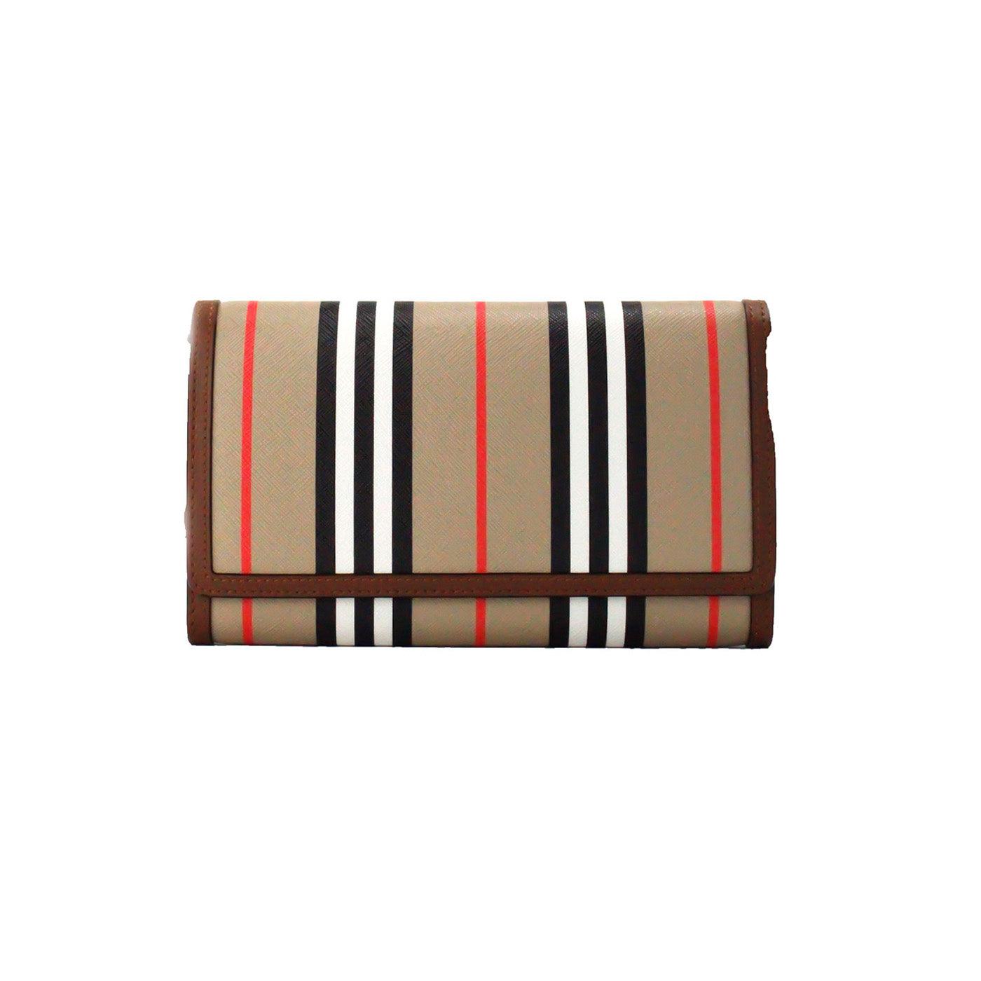 Burberry Hannah Icon Stripe Archive Tan E-Canvas Leather Wallet Crossbody Bag - Arichezz.store