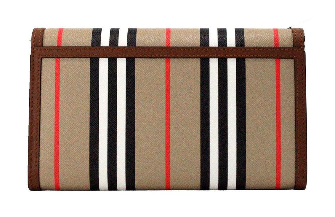 Burberry Hannah Icon Stripe Archive Tan E-Canvas Leather Wallet Crossbody Bag - Arichezz.store