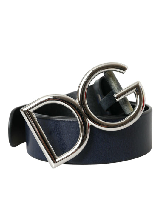 Dolce & Gabbana Blue Leather Silver Metal Logo Buckle Belt Men - Arichezz.store