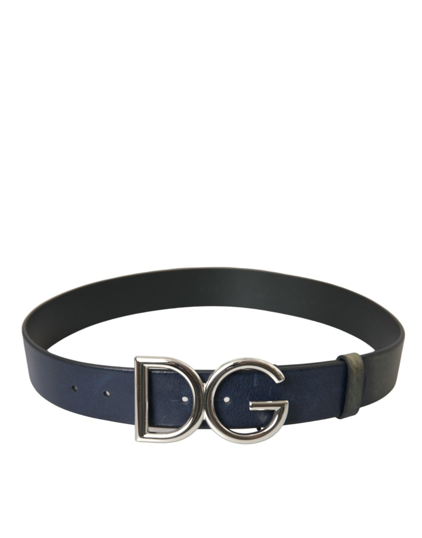 Dolce & Gabbana Blue Leather Silver Metal Logo Buckle Belt Men - Arichezz.store