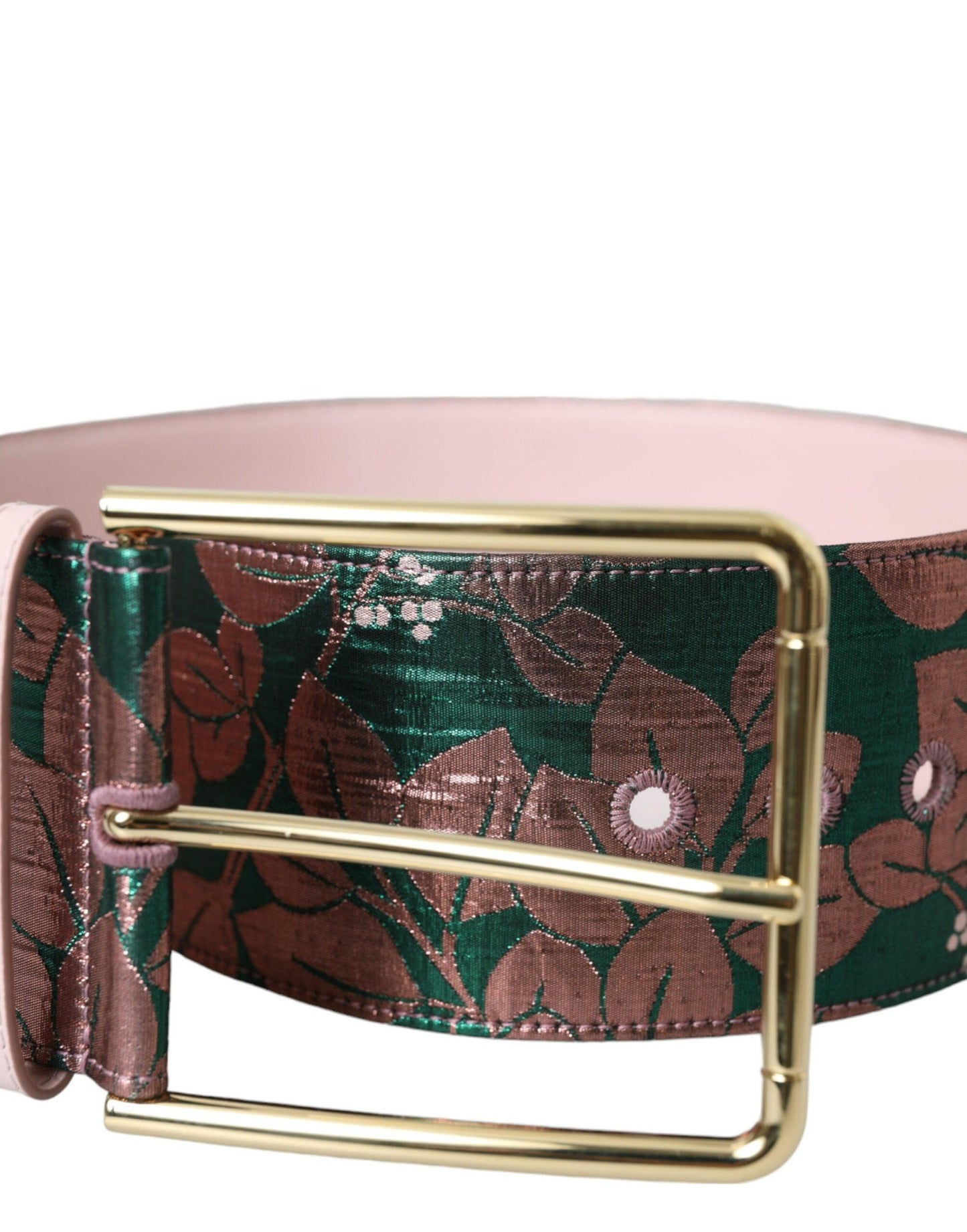 Dolce & Gabbana Multicolor Floral Jacquard Lurex Gold Buckle Belt - Arichezz.store