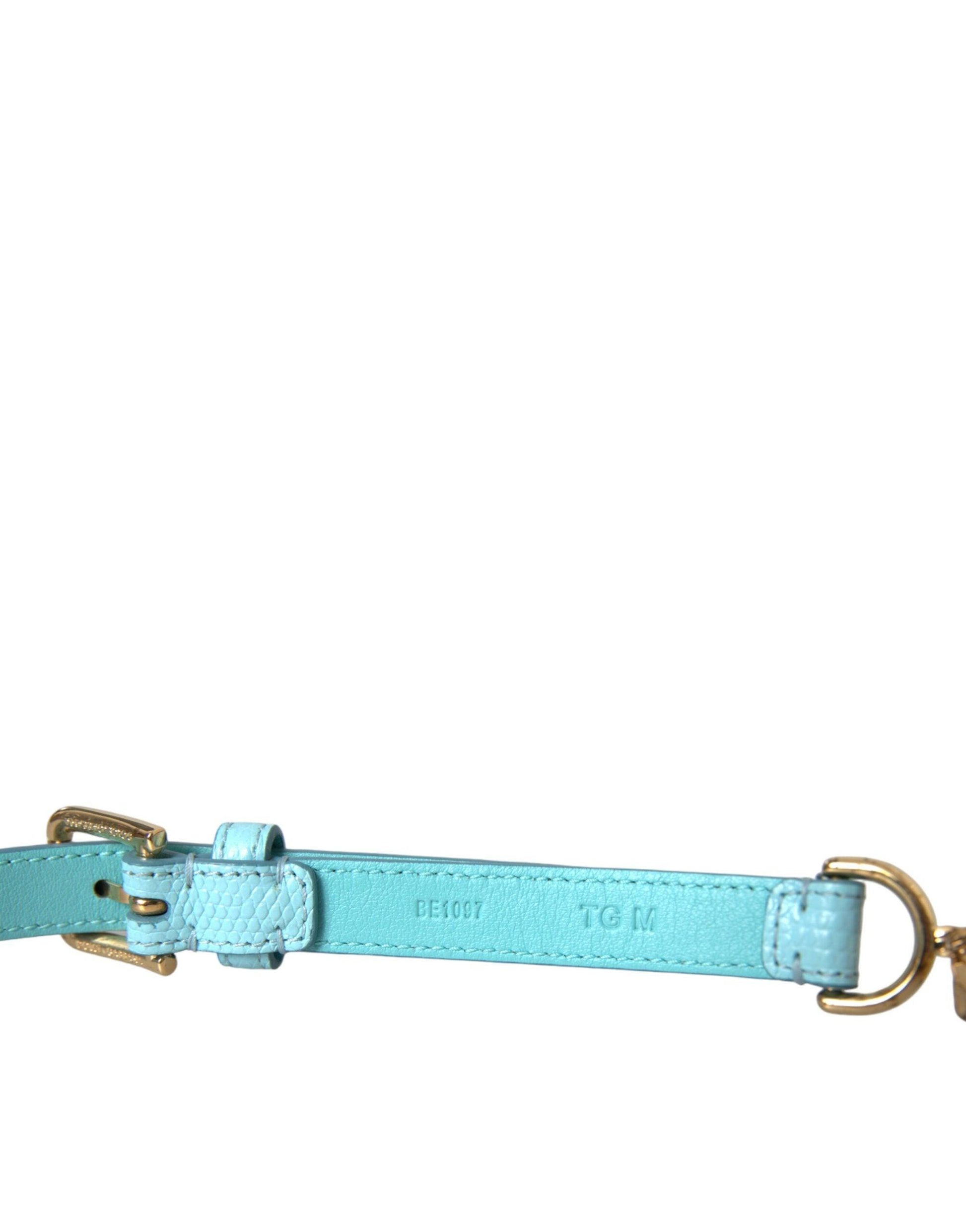 Dolce & Gabbana Light Blue Leather Crystal Chain Waist Belt - Arichezz.store