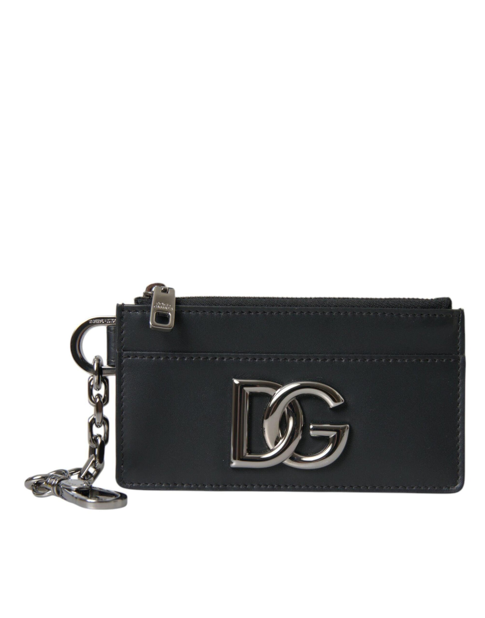 Dolce & Gabbana Black Calfskin Leather DG Logo Card Holder Wallet Men - Arichezz.store