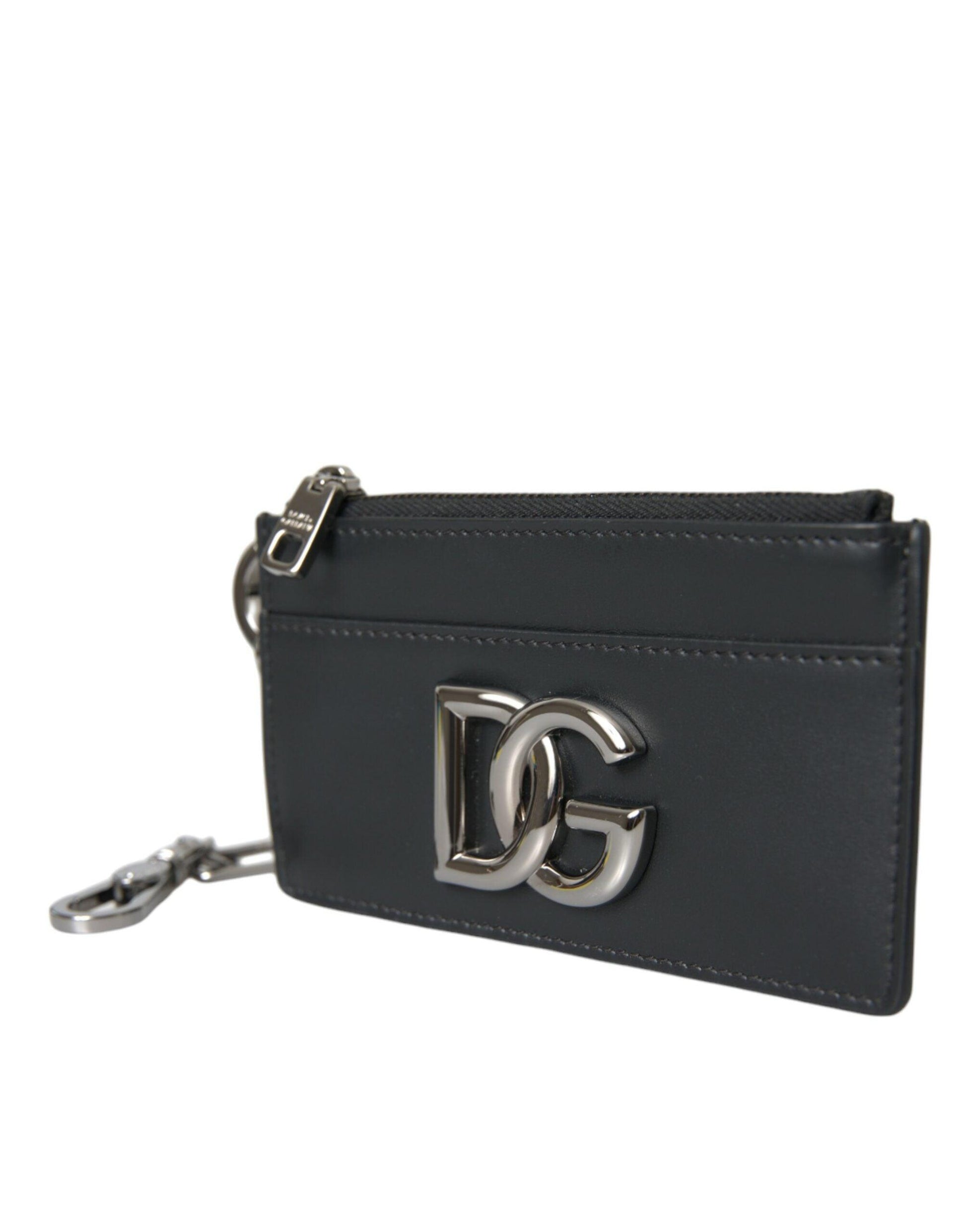 Dolce & Gabbana Black Calfskin Leather DG Logo Card Holder Wallet Men - Arichezz.store