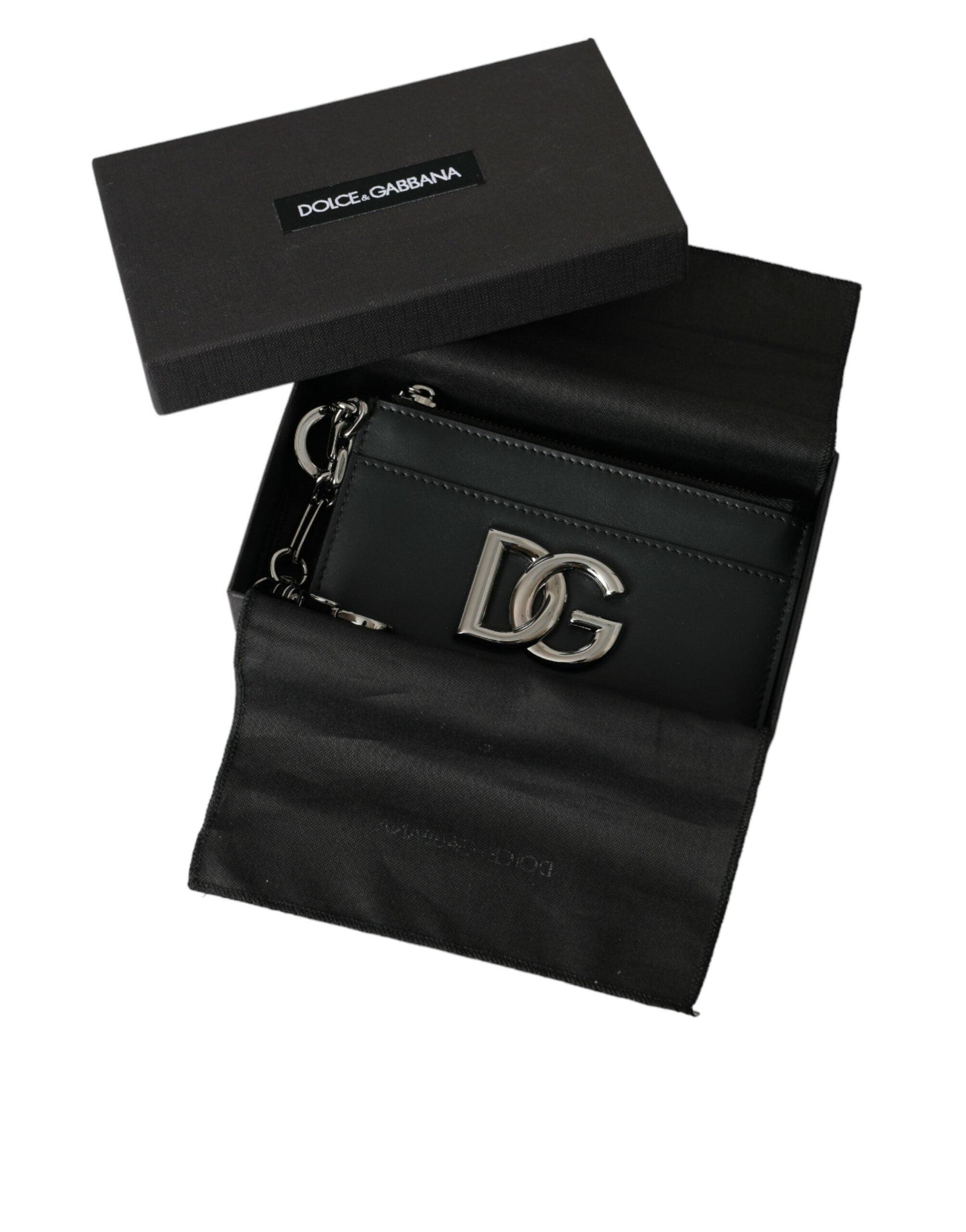 Dolce & Gabbana Black Calfskin Leather DG Logo Card Holder Wallet Men - Arichezz.store