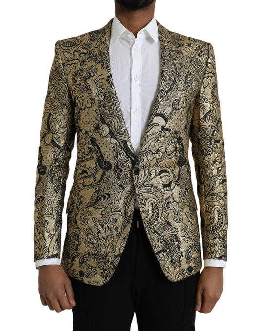 Dolce & Gabbana Gold SICILIA Jacquard Single Breasted Coat Blazer - Arichezz.store