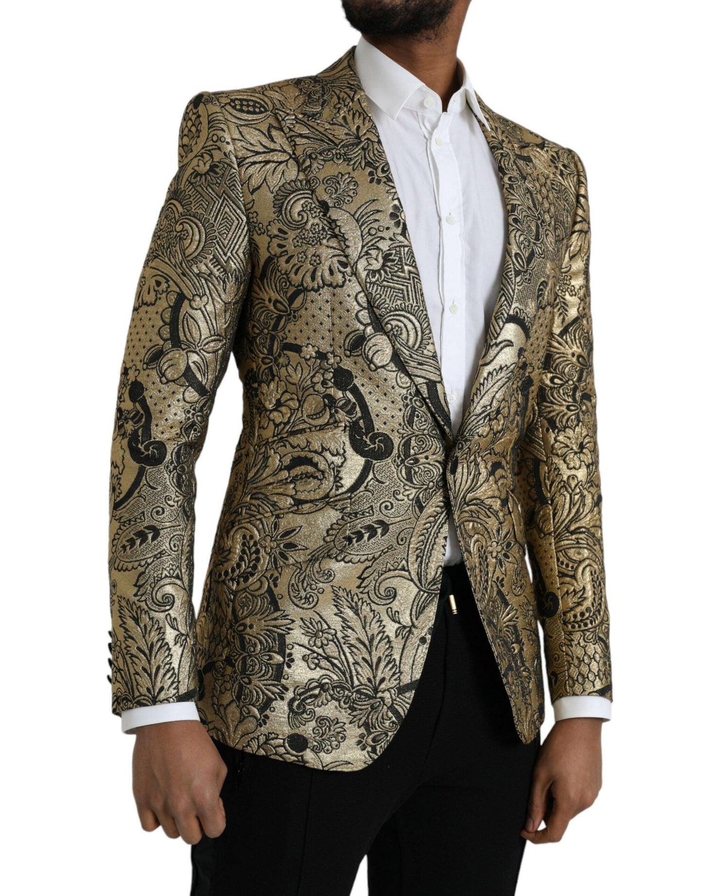 Dolce & Gabbana Gold SICILIA Jacquard Single Breasted Coat Blazer - Arichezz.store