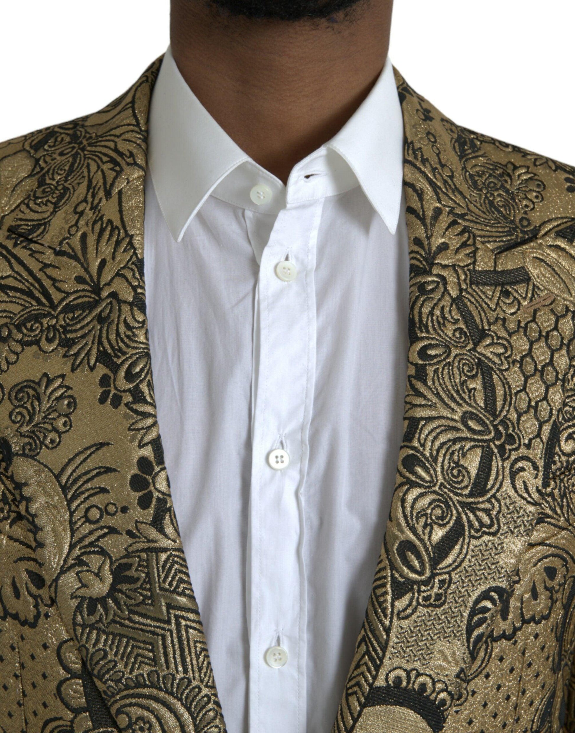 Dolce & Gabbana Gold SICILIA Jacquard Single Breasted Coat Blazer - Arichezz.store