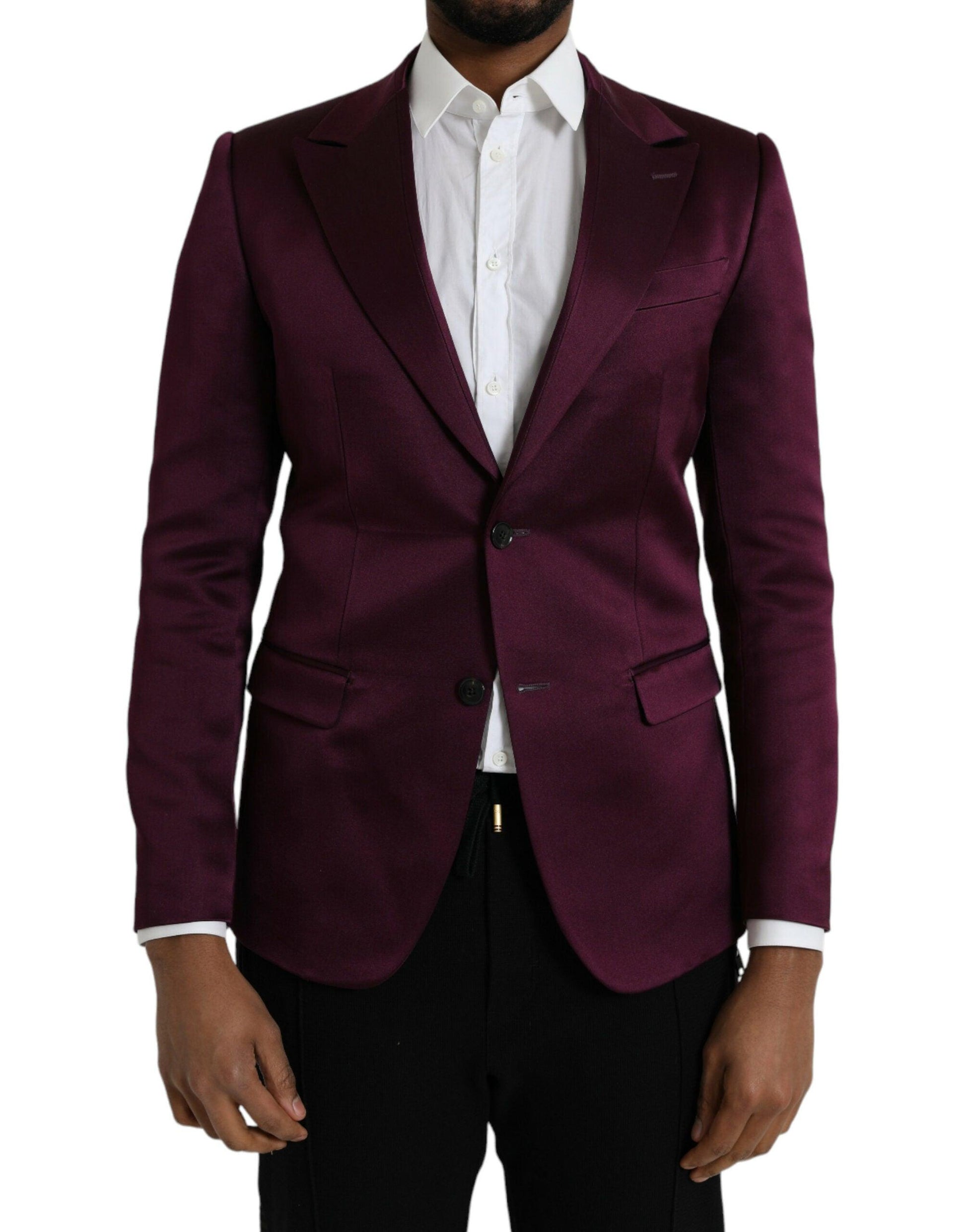 Dolce & Gabbana Maroon Silk Single Breasted Coat Blazer - Arichezz.store