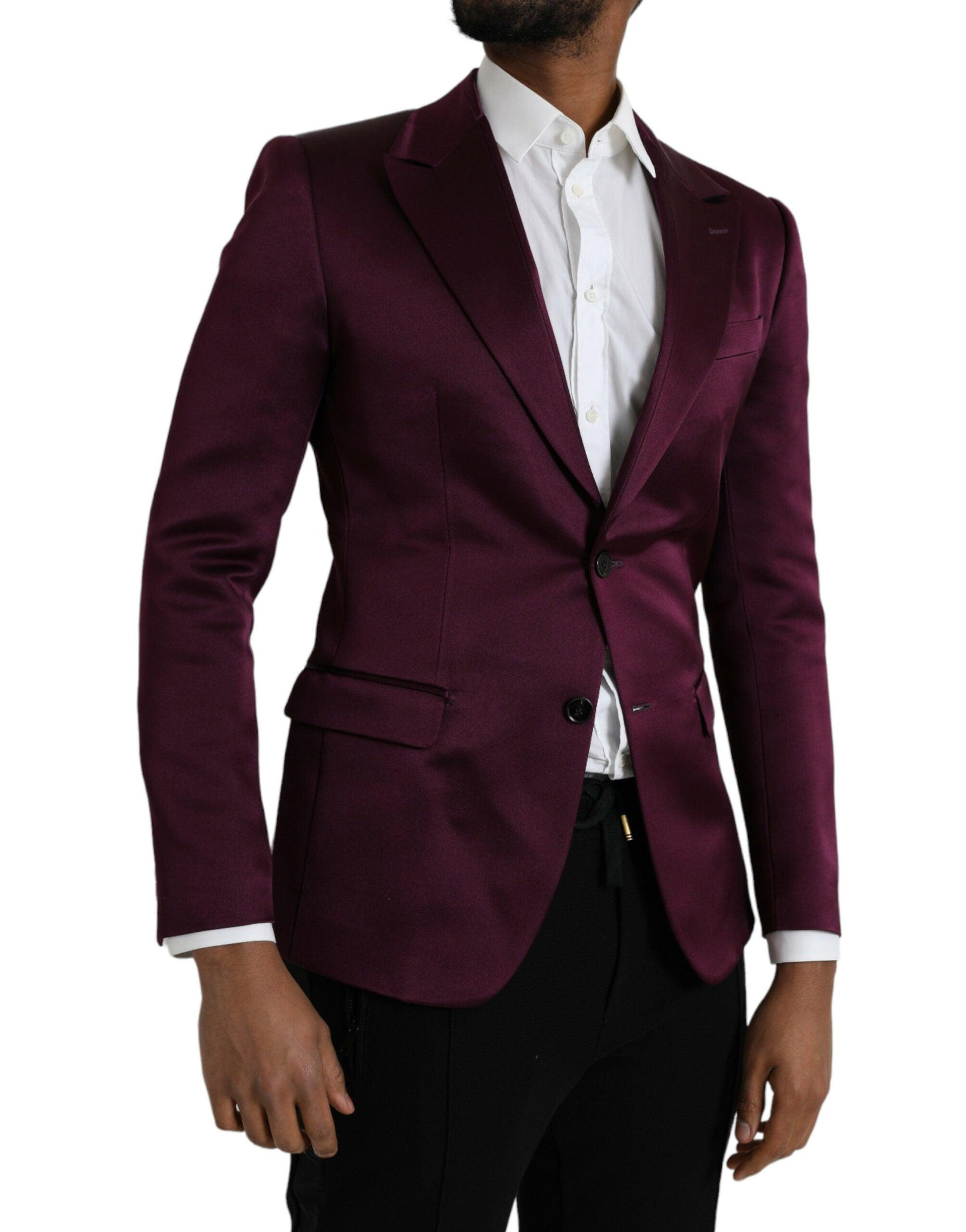 Dolce & Gabbana Maroon Silk Single Breasted Coat Blazer - Arichezz.store