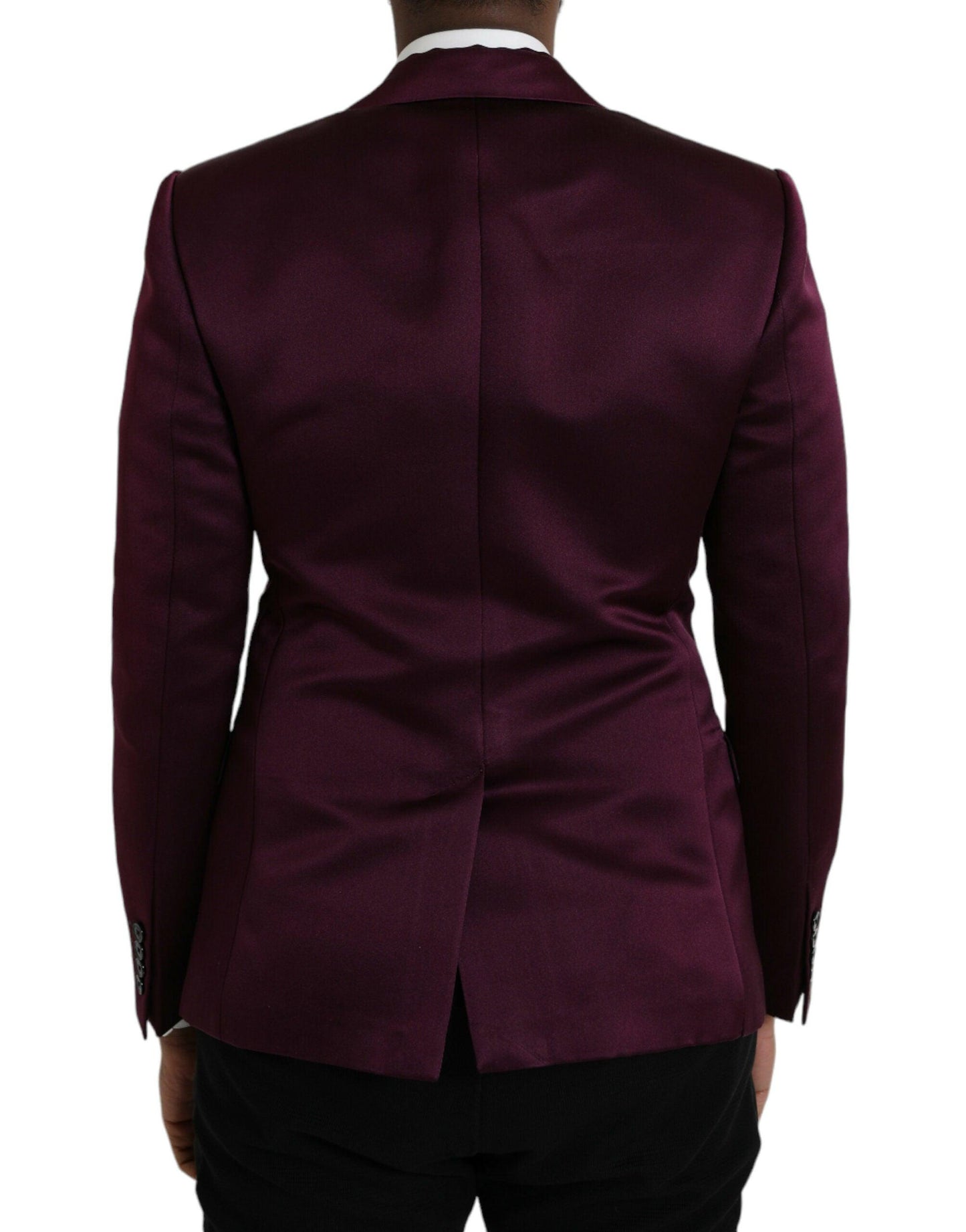 Dolce & Gabbana Maroon Silk Single Breasted Coat Blazer - Arichezz.store