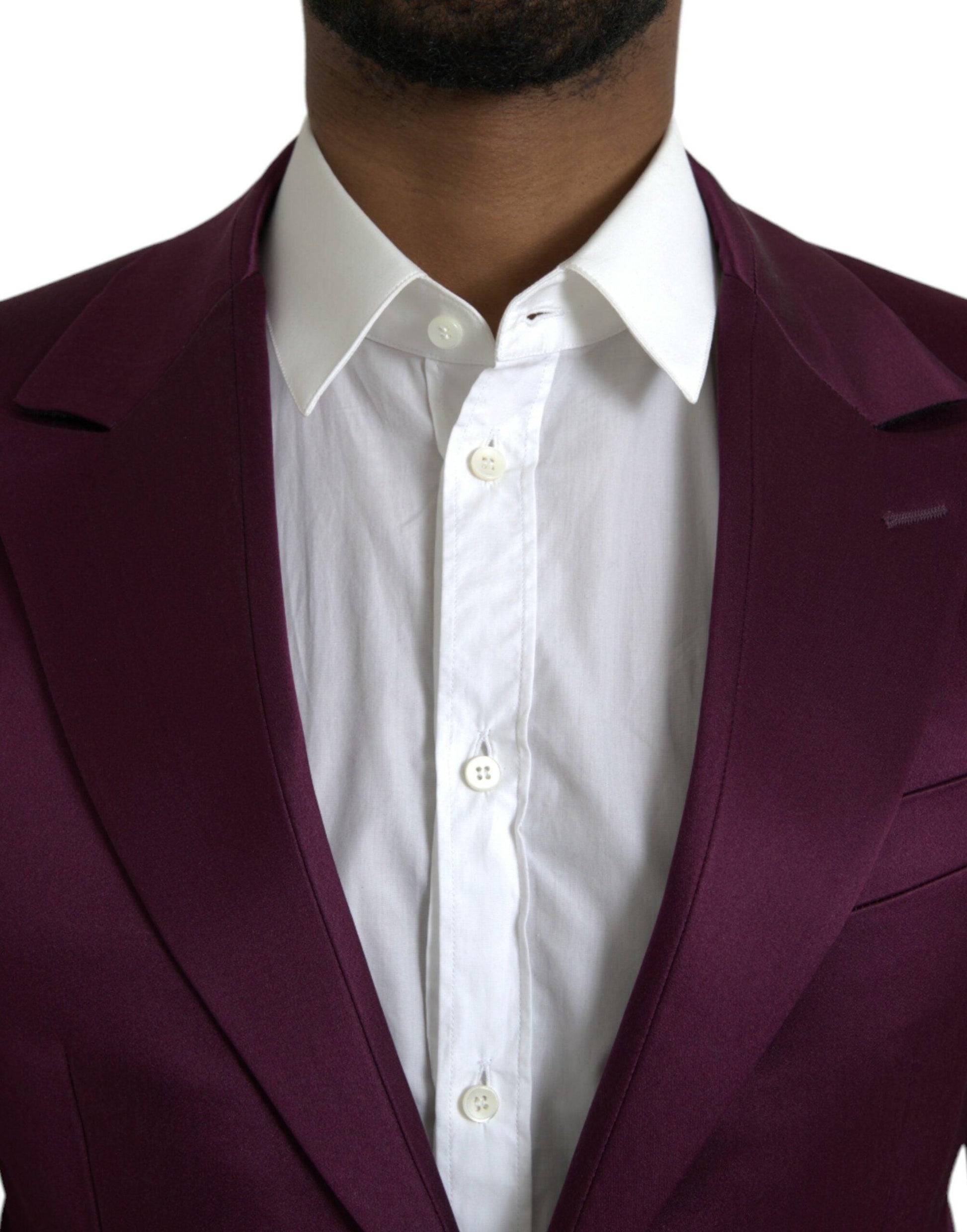 Dolce & Gabbana Maroon Silk Single Breasted Coat Blazer - Arichezz.store