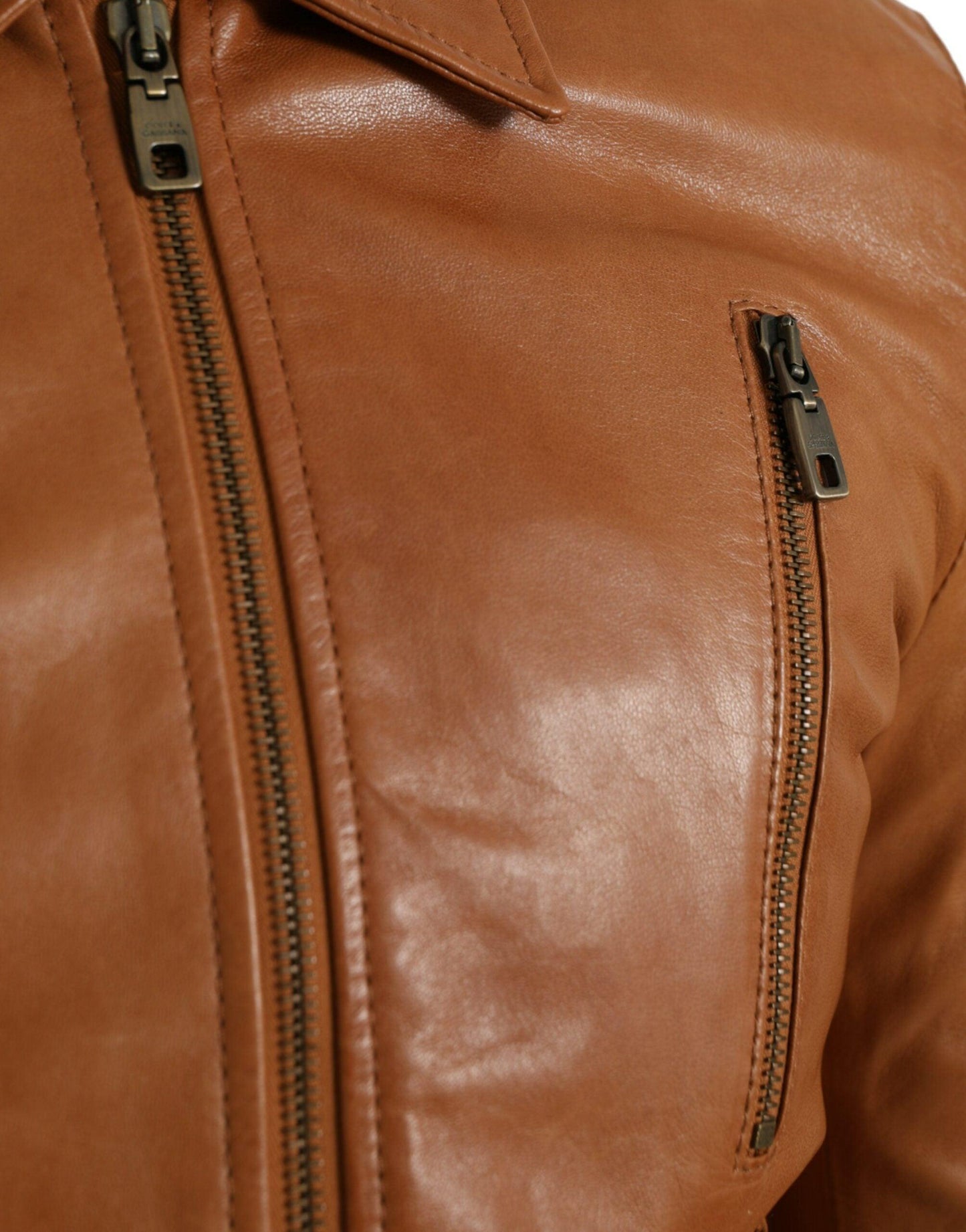 Dolce & Gabbana Brown Lamb Leather Full Zip Blouson Jacket - Arichezz.store