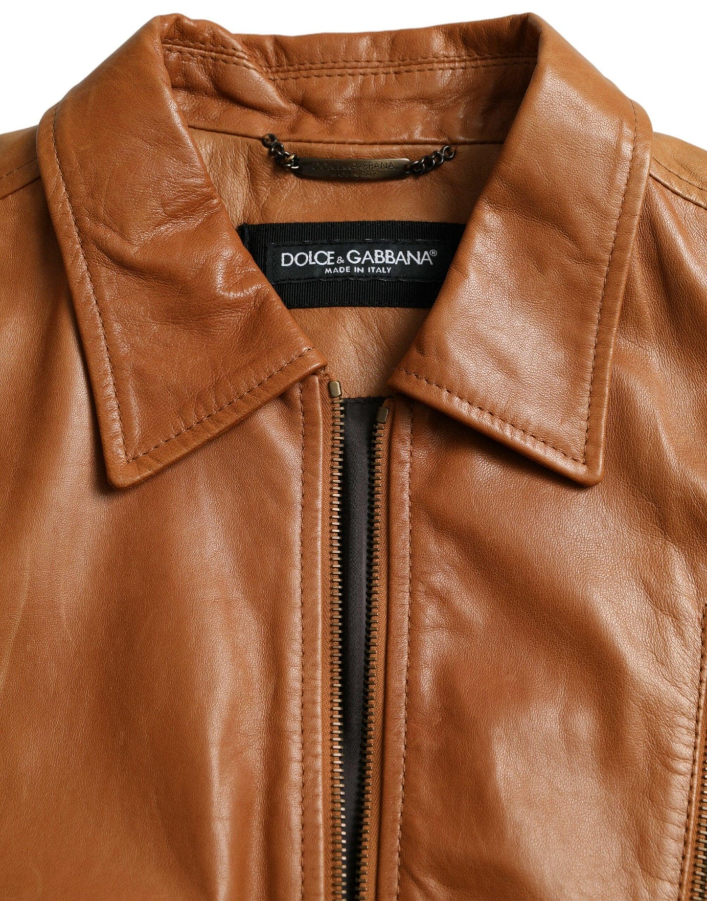 Dolce & Gabbana Brown Lamb Leather Full Zip Blouson Jacket - Arichezz.store